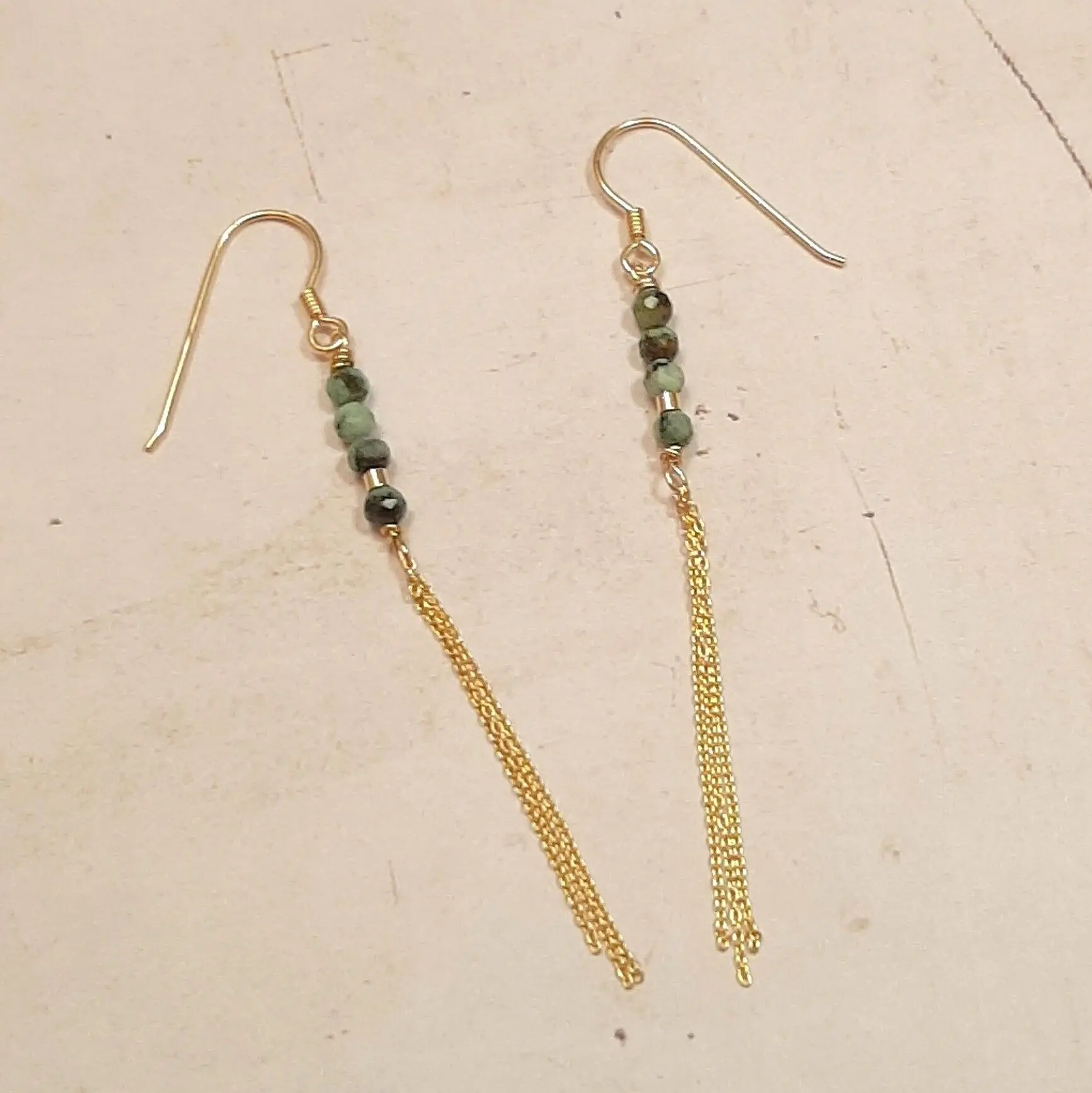 Bohemian Earrings in Green Turquoise and 925 Golden Silver