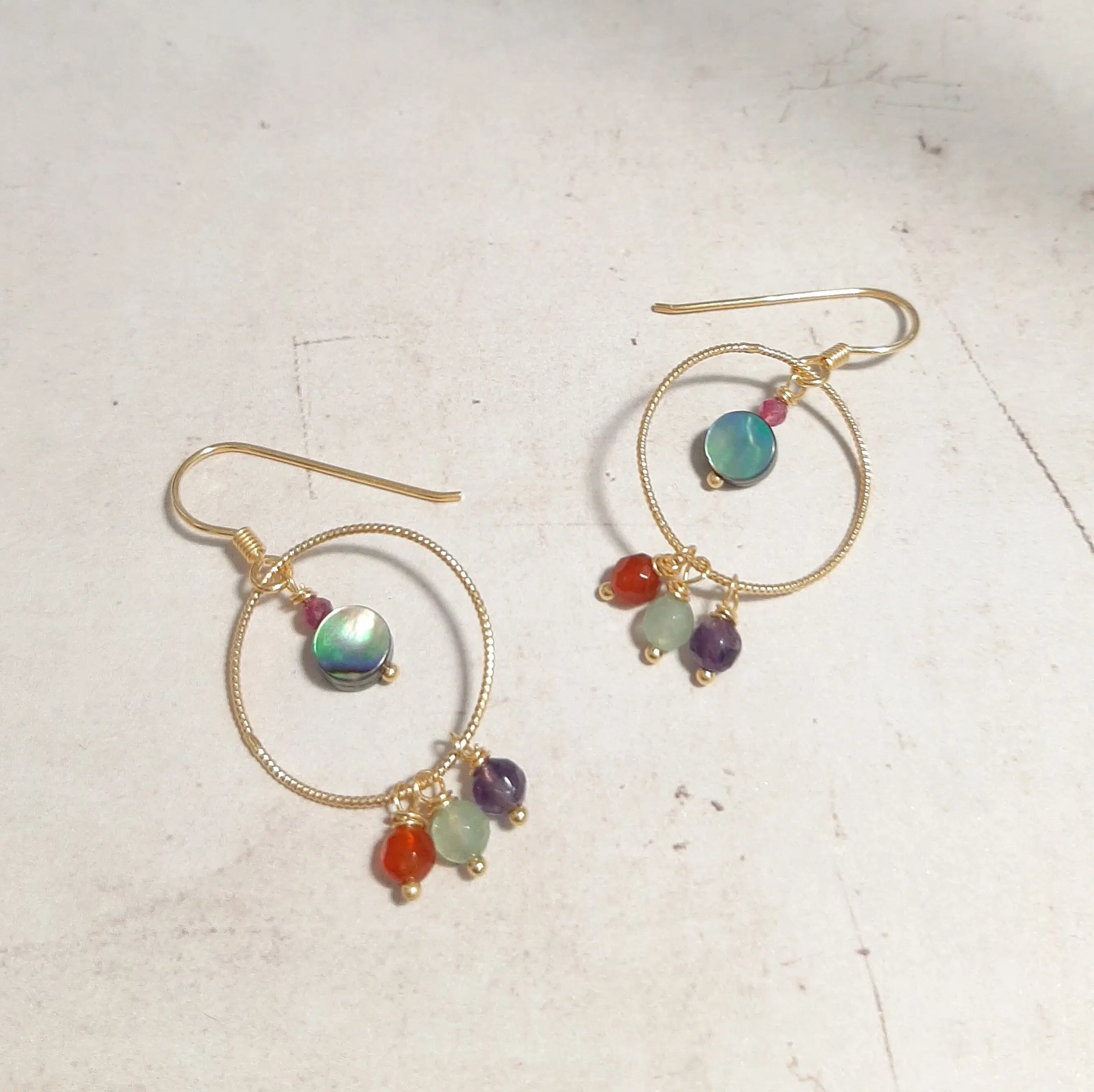Multicolored Natural Stone and 925 Silver Earrings