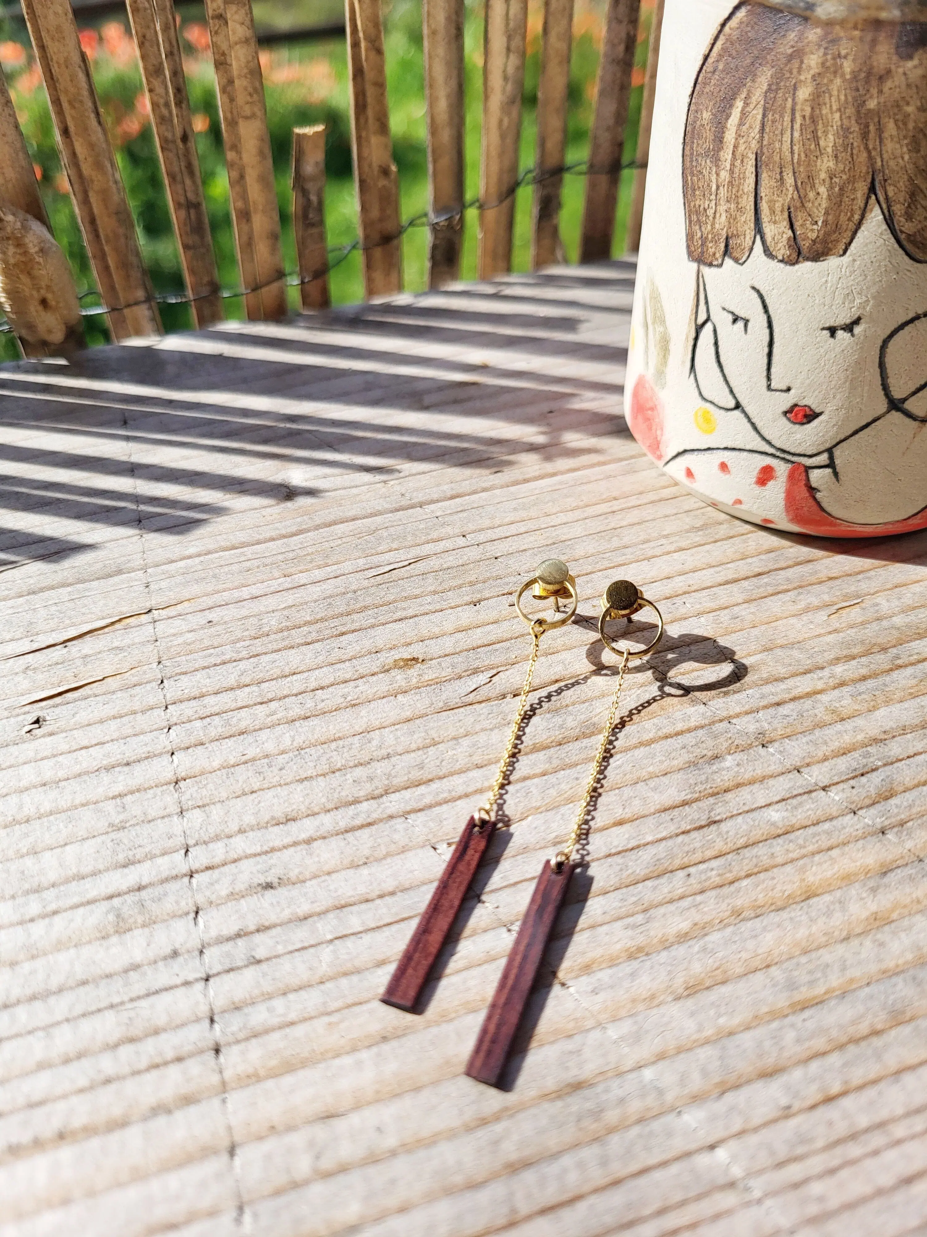 Boucles fines en bois d'amarante et acier inoxydable