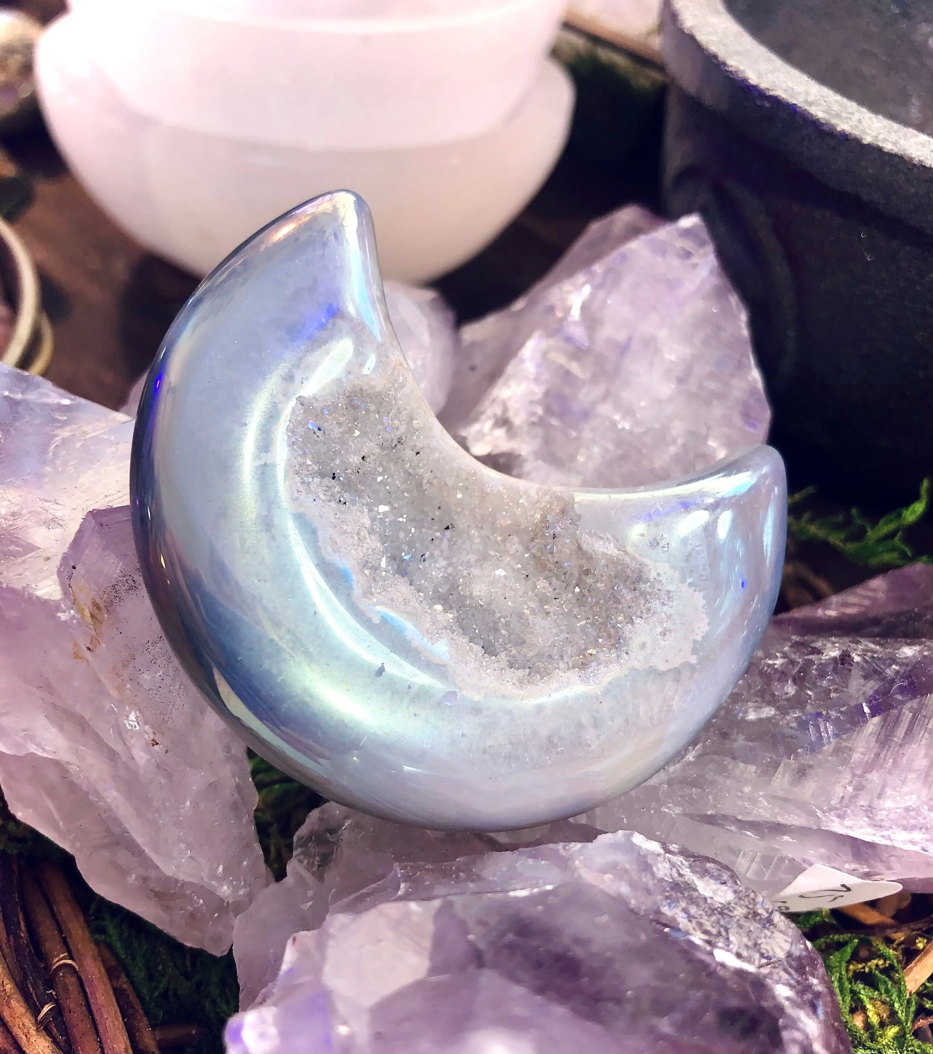 Druzy Mond in Achat Aura Engel Dekoration Altarstein XL