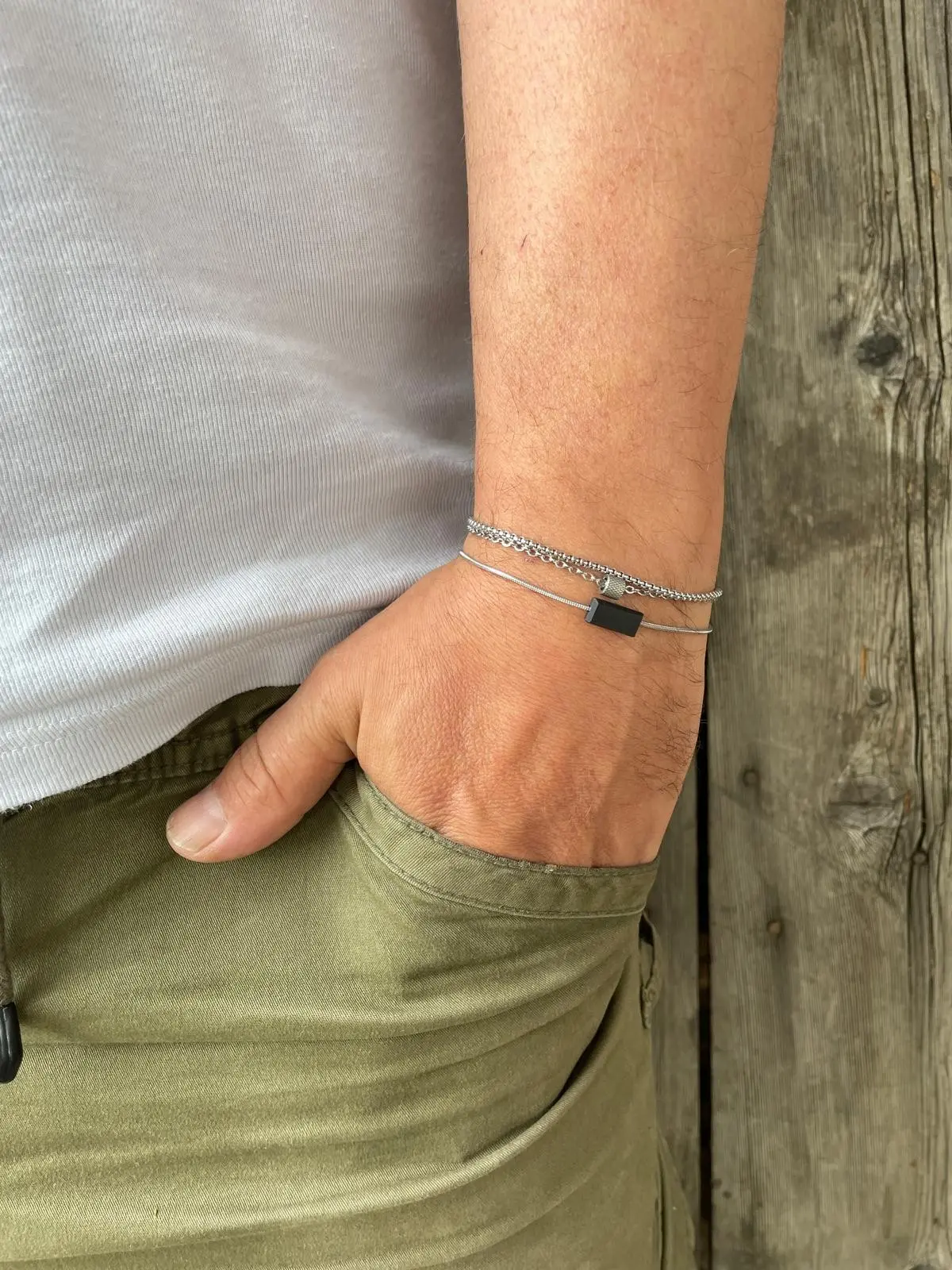 Bracelet Trio : Le doux viking acier et ébène WATERPROOF