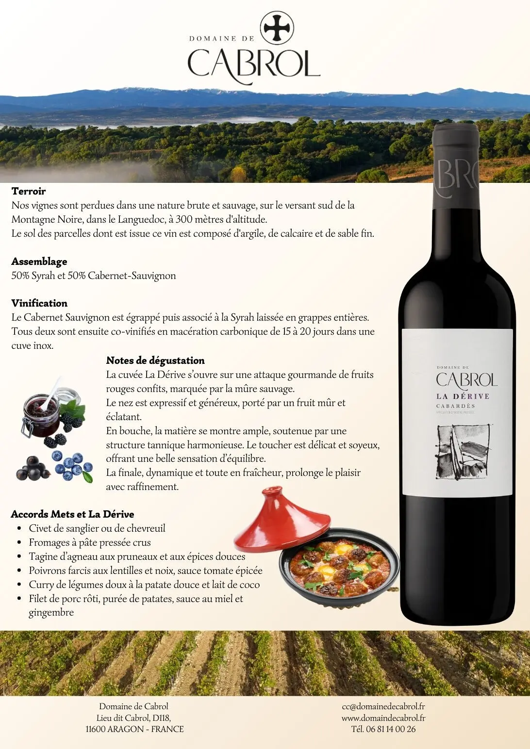 Vin rouge  75 cl- Cuvée La Dérive AOP Cabardès Languedoc