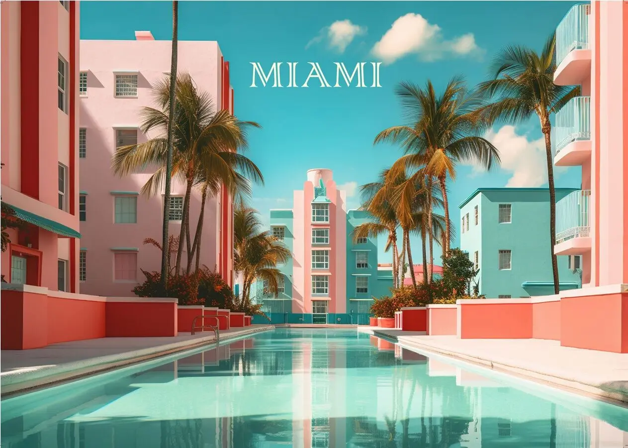 POSTER 50cmx70cm: MIAMI PINK HOTEL