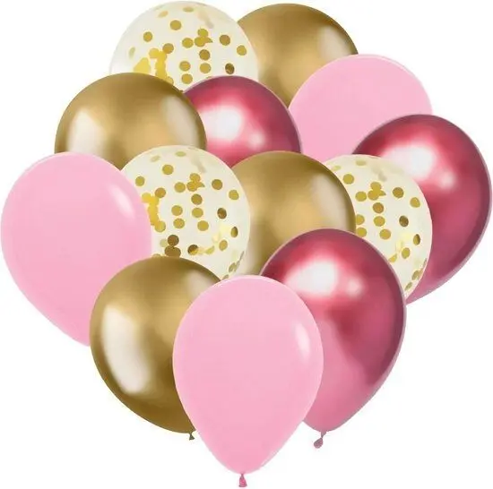 32 balloons in light pink, pink and gold