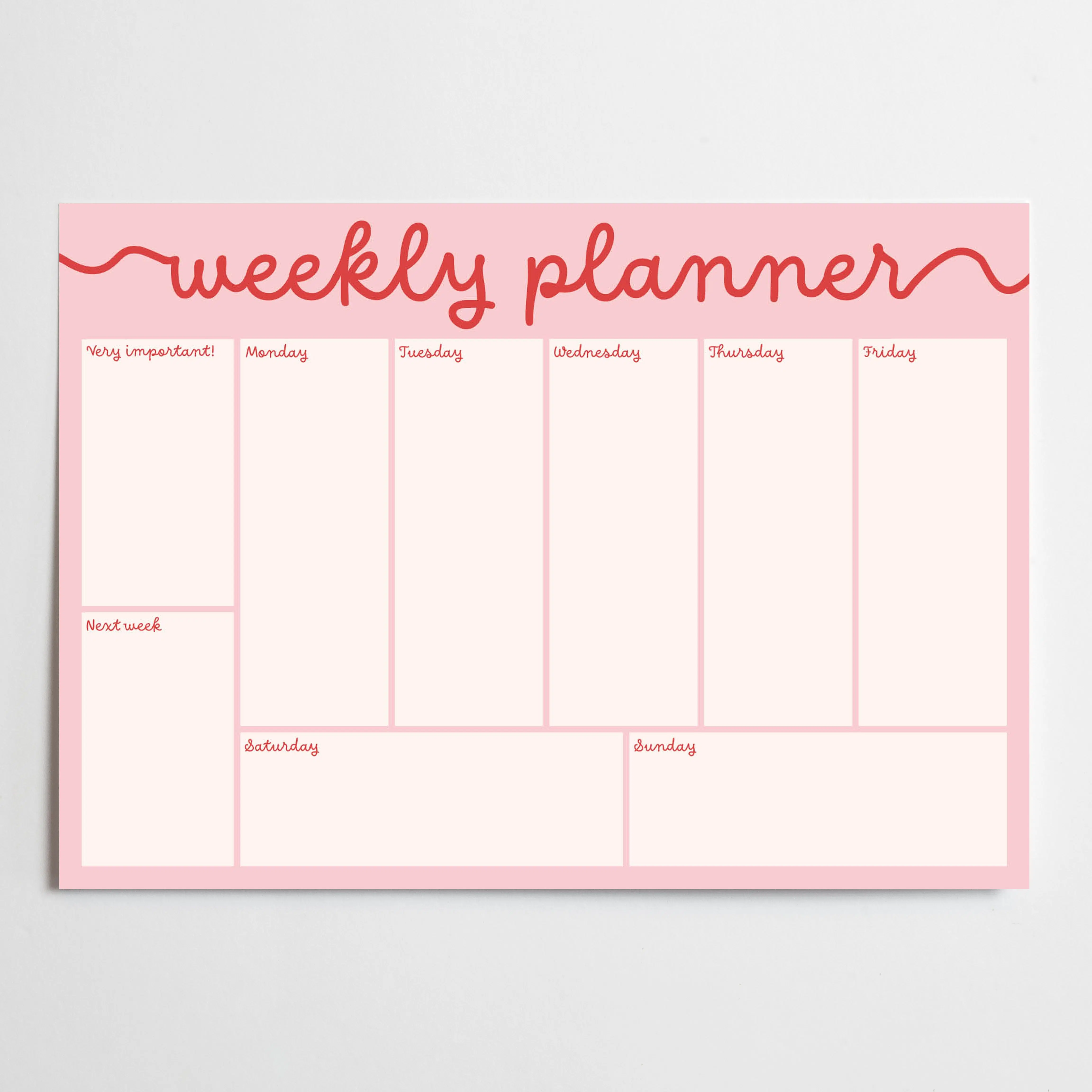 Red on Pink - A4 Weekly Planner