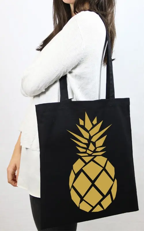 Black Tote Bag Golden Pineapple