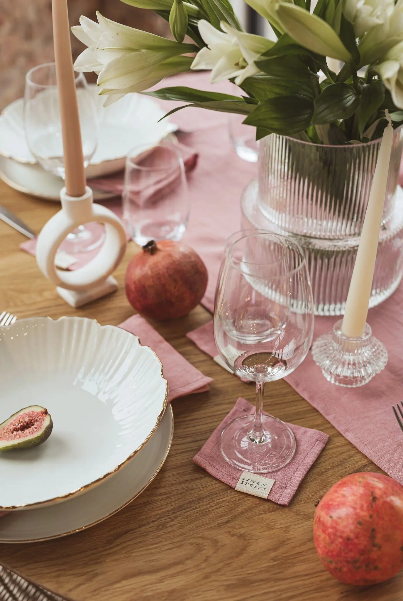 Pink linen coaster set of 4