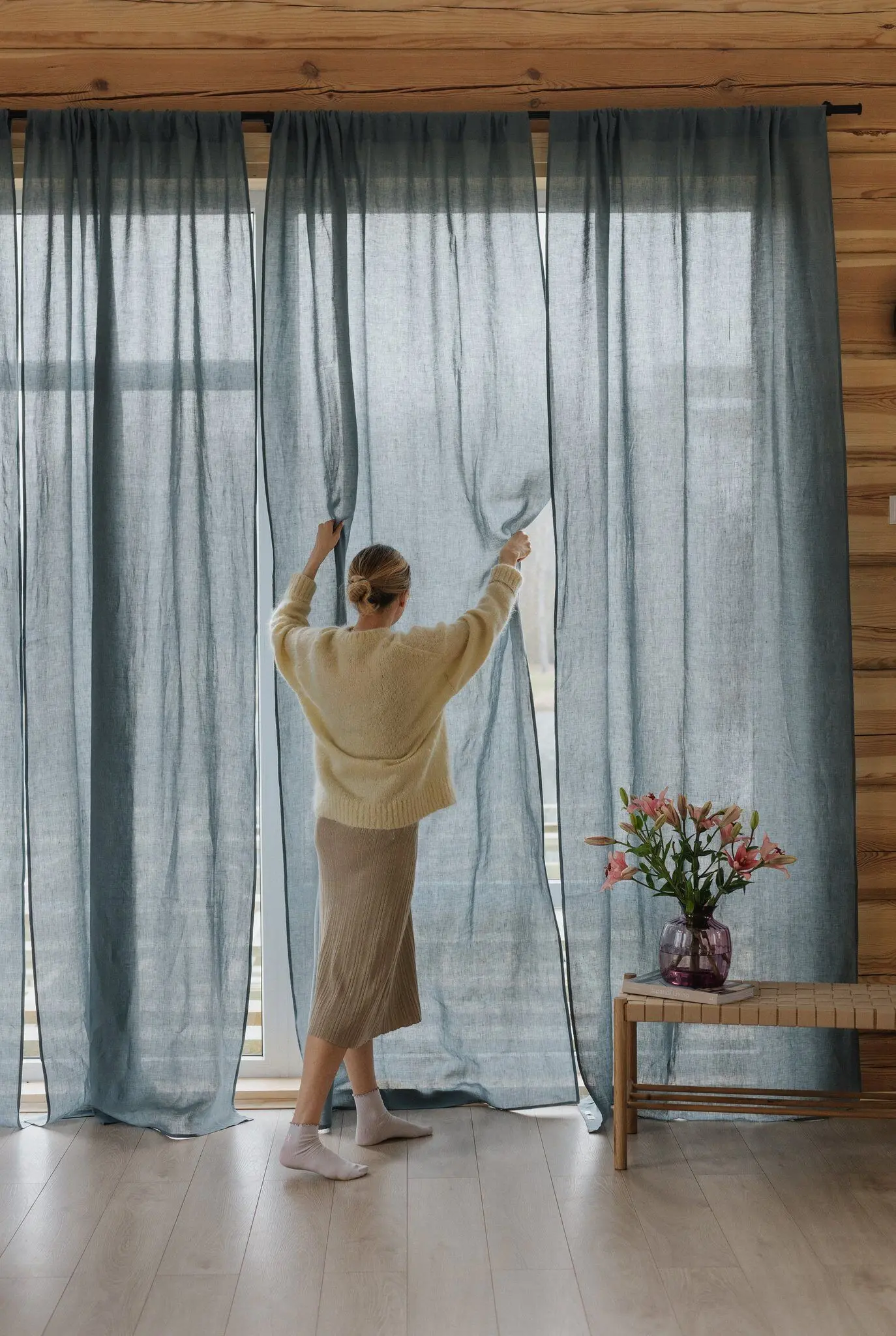 Dark Grey Daytime Tunnel Top  Curtain Set of 2