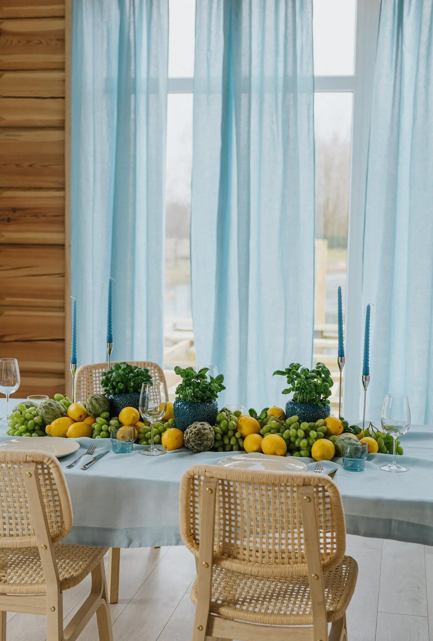 Sky Blue Daytime   Tie Top Curtain Set of 2