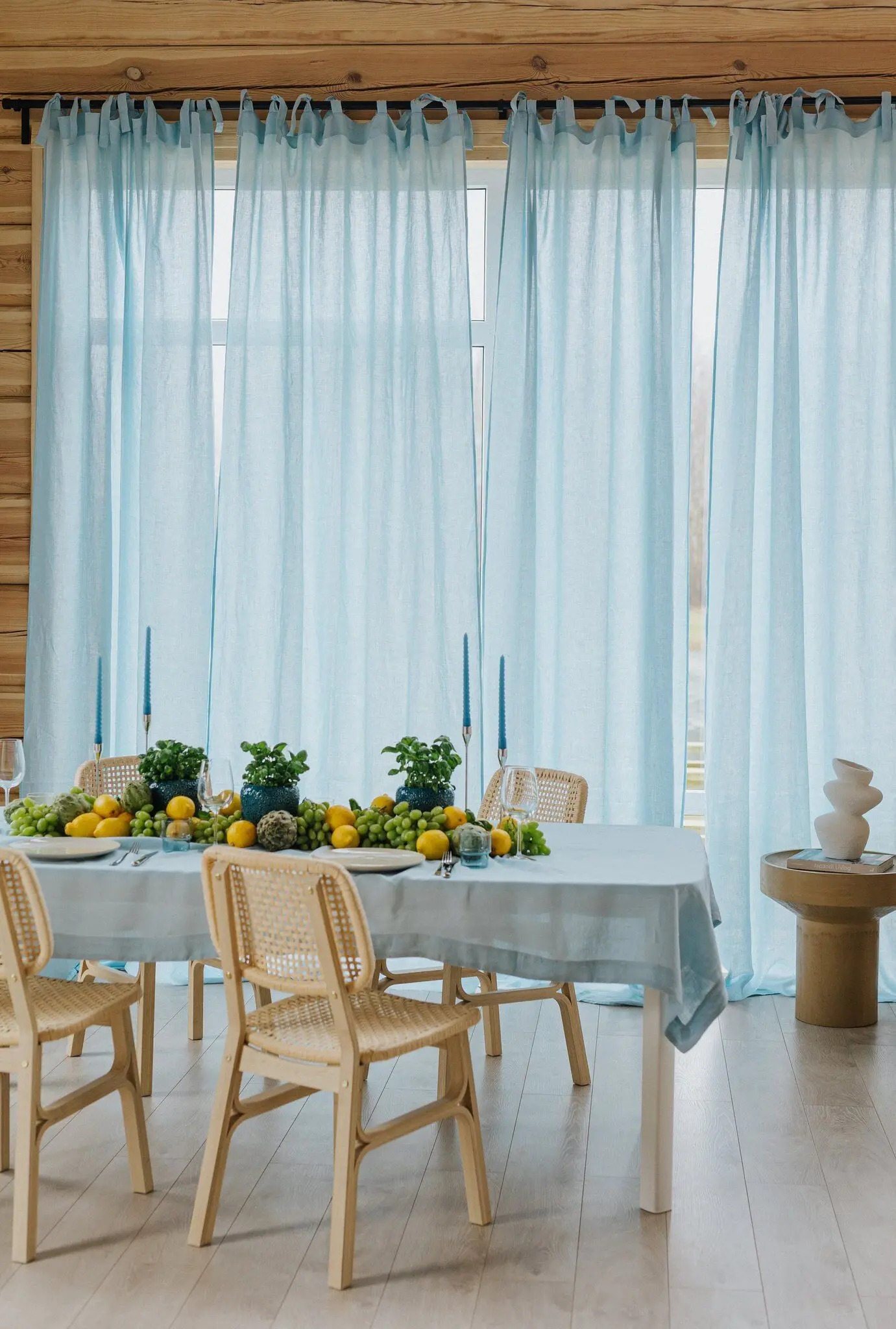 Sky Blue Daytime Tunnel Top Curtain Set of 2