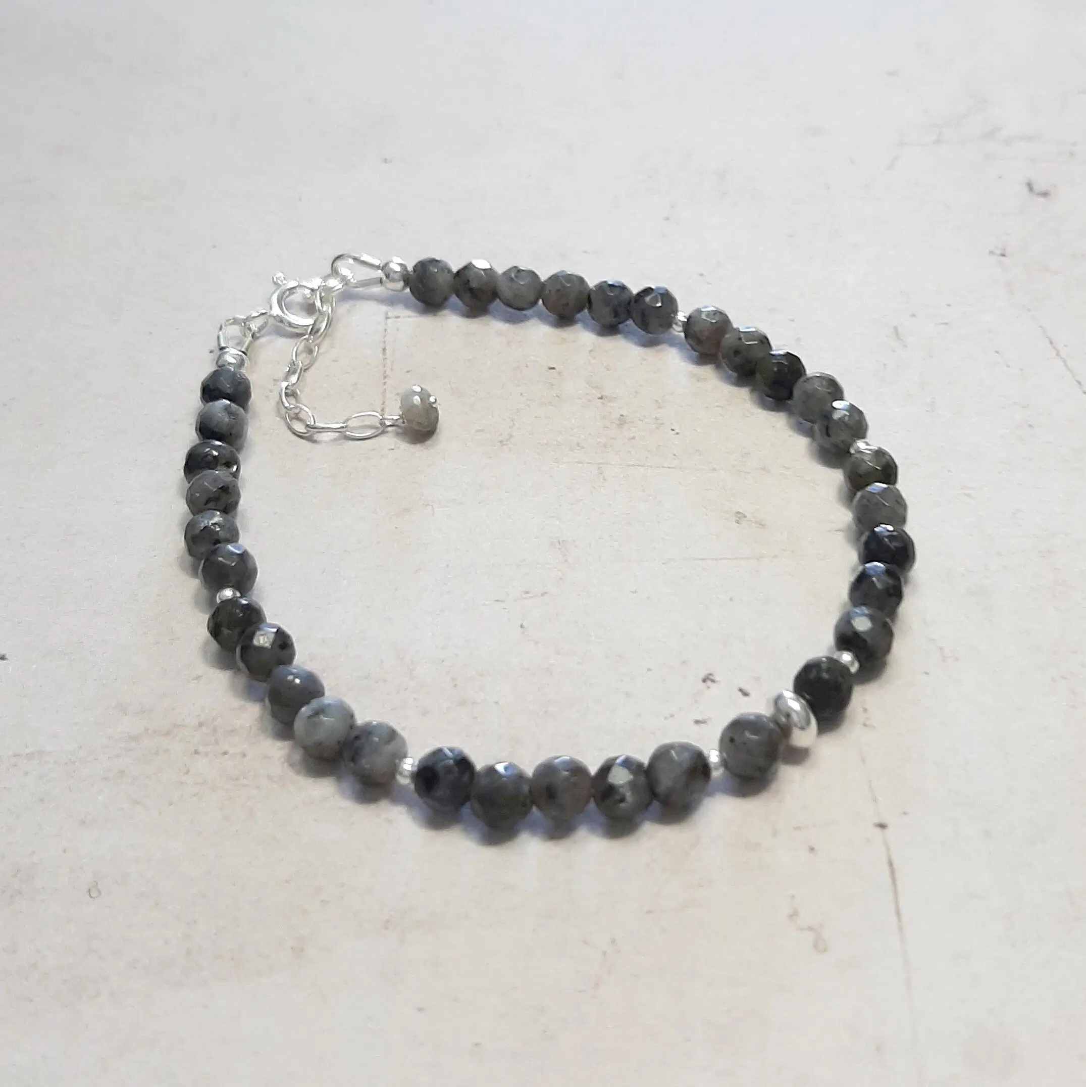 Black Labradorite and 925 Silver Bracelet