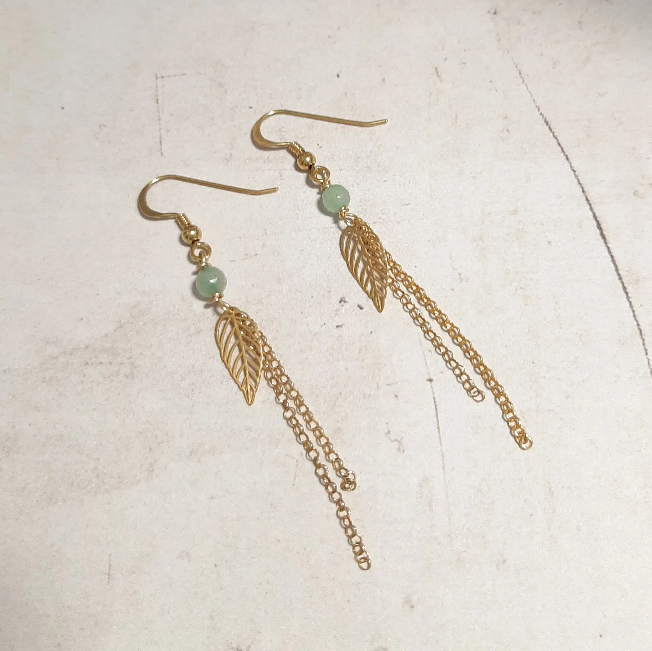 925 Silver Gold Leaf Earrings with Aventurine