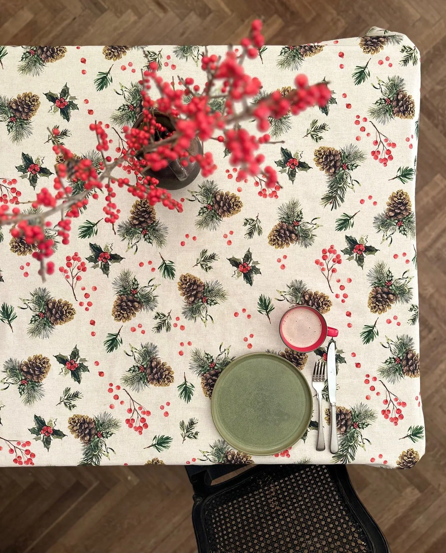 Rectangular Tablecloth, Festive Motive, Christmas Motive | Golden Pine