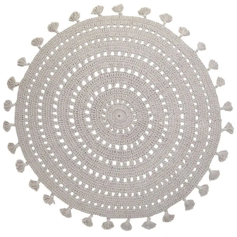 NILA PEARL GREY crochet cotton children's bedroom rug