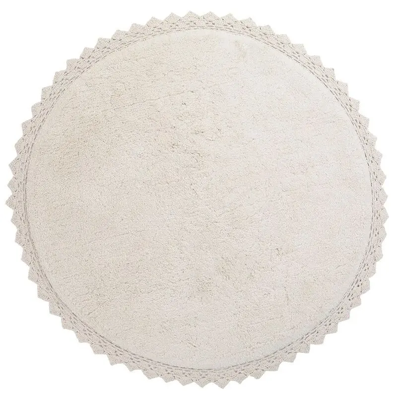 Round washable cotton rug with crochet finish PERLA ecru