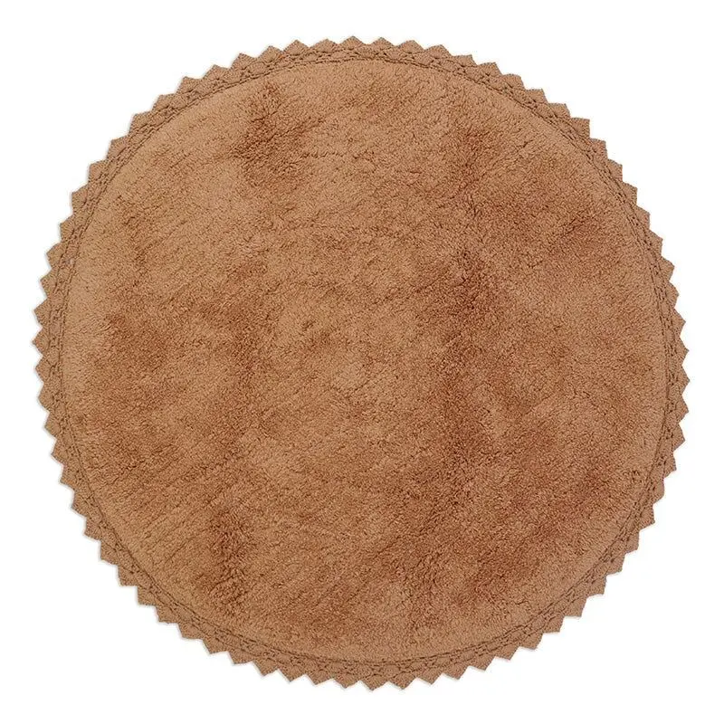 Round washable cotton rug with PERLA toffee crochet finish