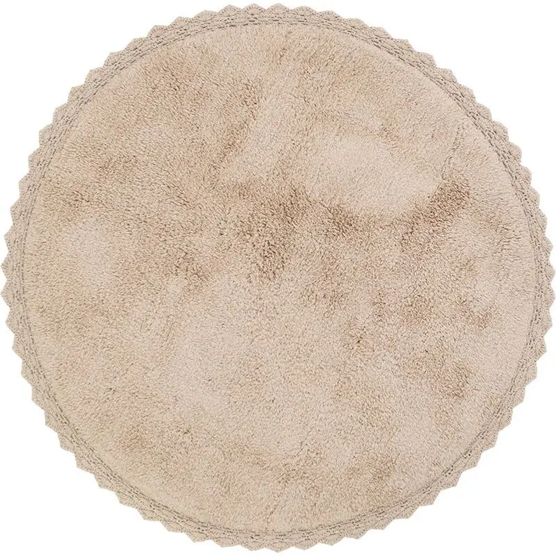 PERLA Nude round washable cotton rug with crochet finish