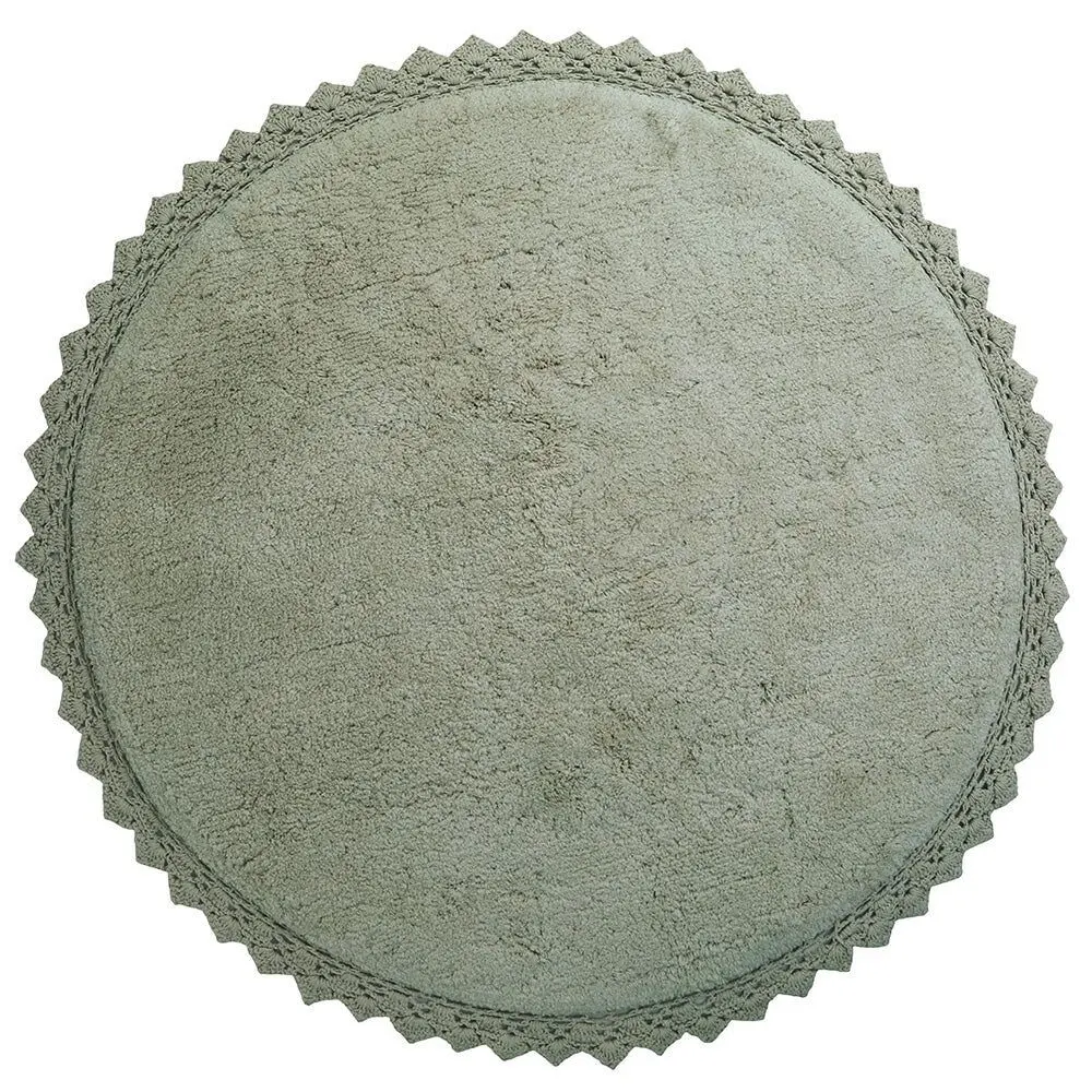 Round washable cotton rug with crochet finish PERLA OLIVE