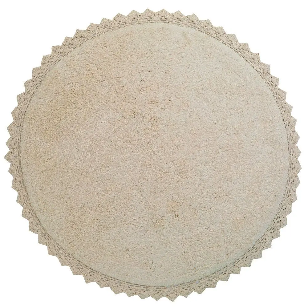 Round washable cotton rug with crochet finish PERLA SABLE