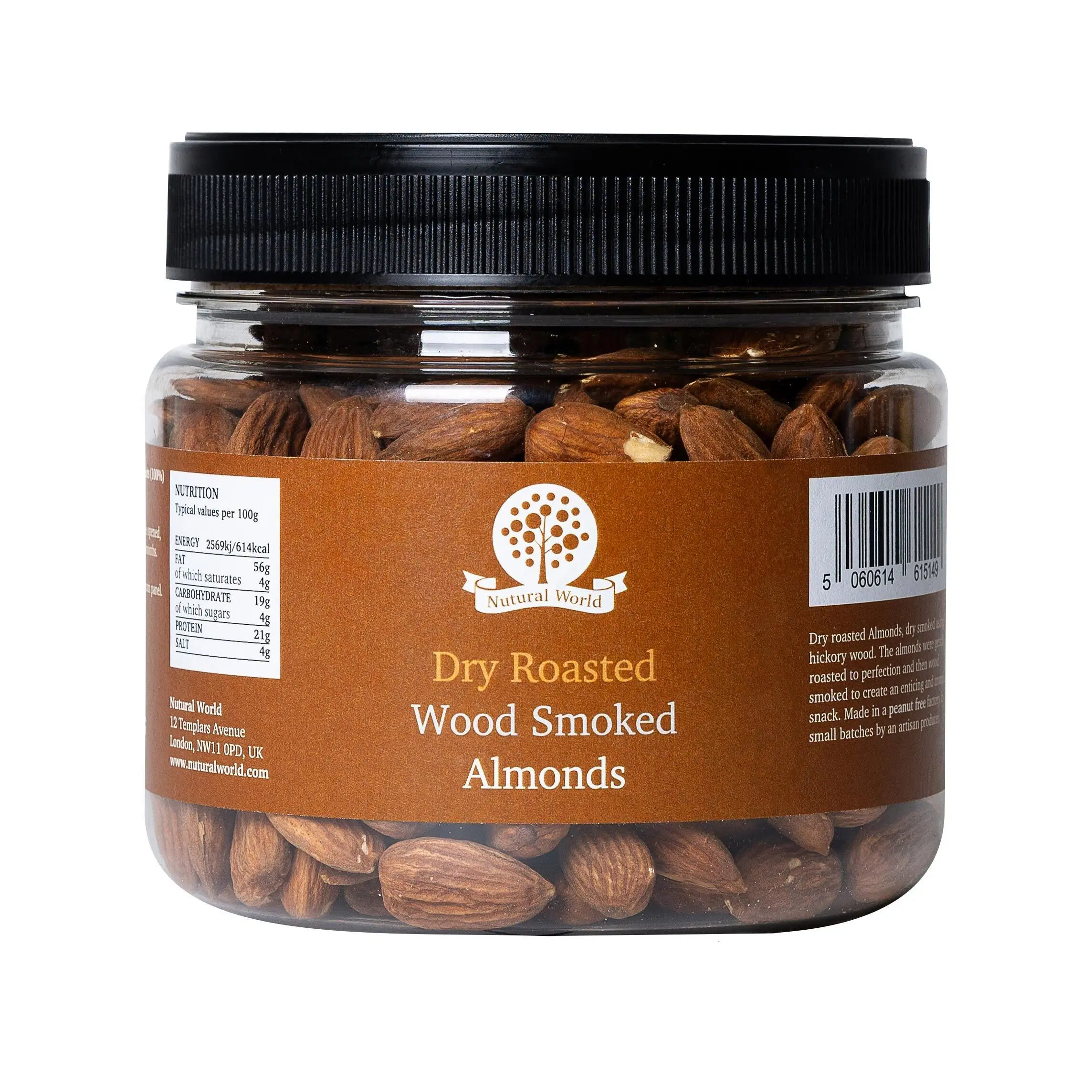 Dry Roasted Wood Smoked Almonds - Unsalted (500g)