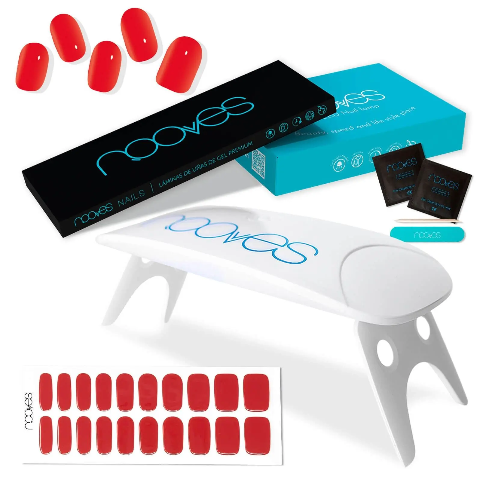 Pack of Nooves Nails Premium Pre-Curred Gel Nail Foil in Red Designs + 8W PORTABLE UV/LED Nail Lamp