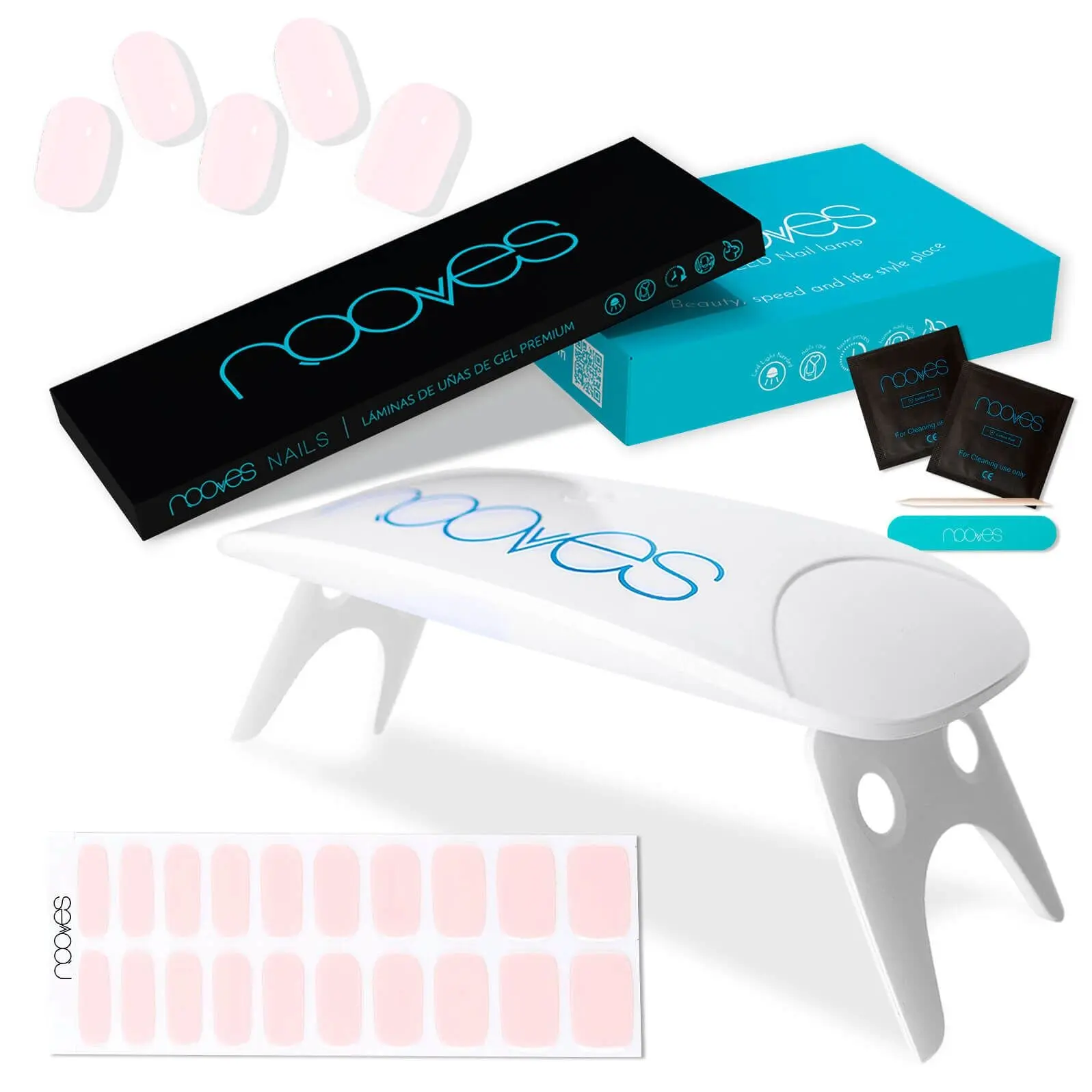 Pack of Nooves Nails Premium Pre-Curred Gel Nail Foil Pink Designs + 8w PORTABLE UV/LED Nail Lamp