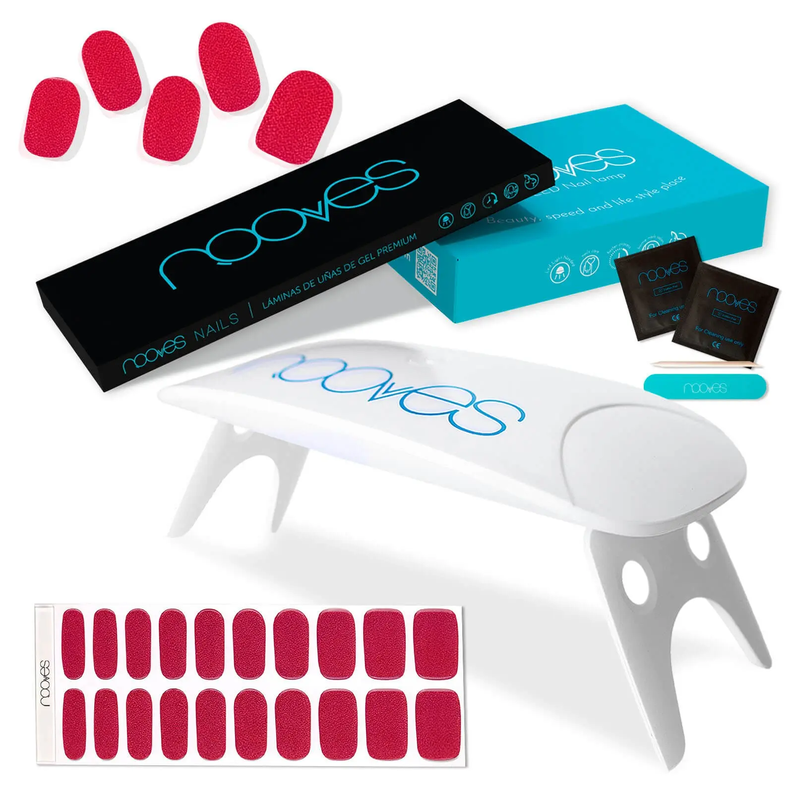Pack of Nooves Nails Premium Pre-Curred Gel Nail Foil Glitter Designs + 8w PORTABLE UV/LED Nail Lamp
