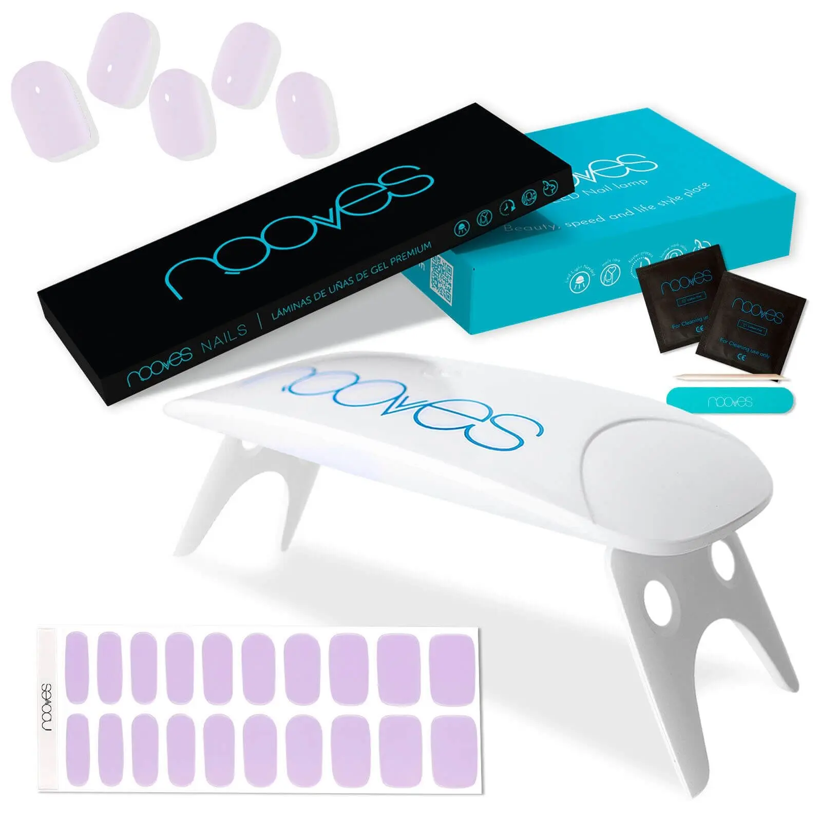 Pack of Nooves Nails Premium Pre-Curred Gel Nail Foil Soft Designs + 8w PORTABLE UV/LED Nail Lamp
