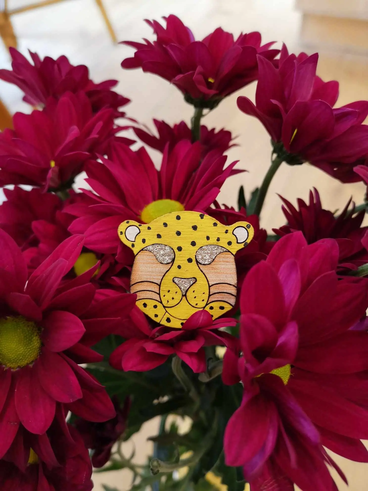 Cheetah head brooch