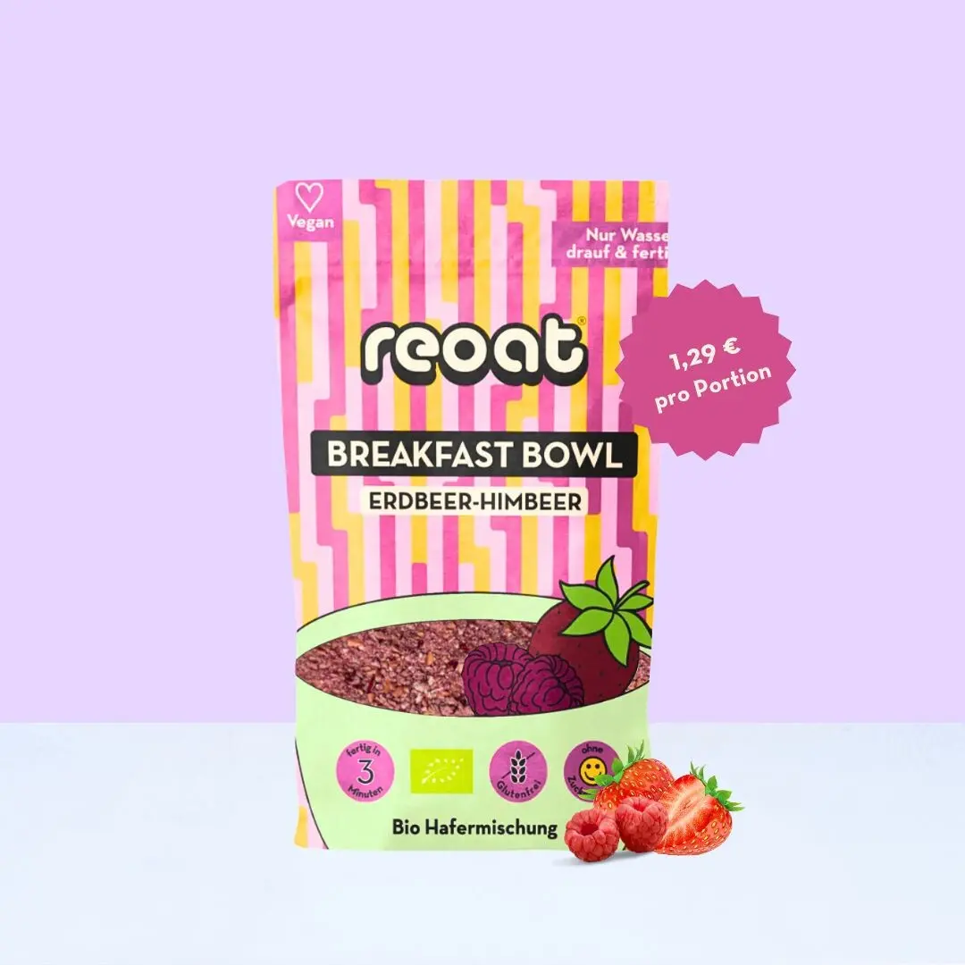 reoat Breakfast Bowl Strawberry-Raspberry - Organic, gluten-free & high in fiber (500g ≙ 10 servings) | Just add water | Sweetened with dates & no industrial sugar