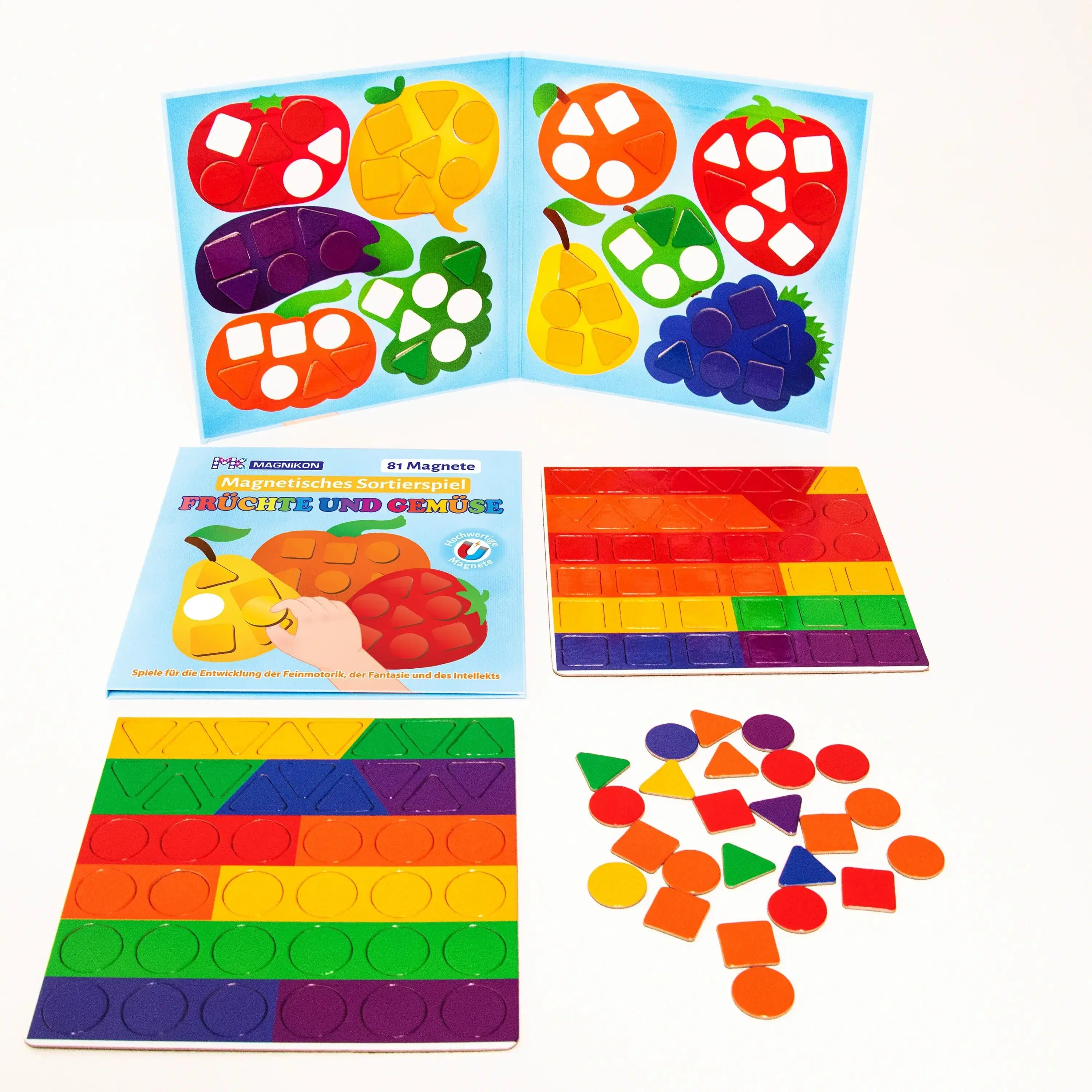 Gioco di abbinamento di frutta e verdura con 81 magneti, gioco di smistamento magnetico, giocattolo di frutta e verdura, gioco a mosaico per bambini, Montessori da 3 anni