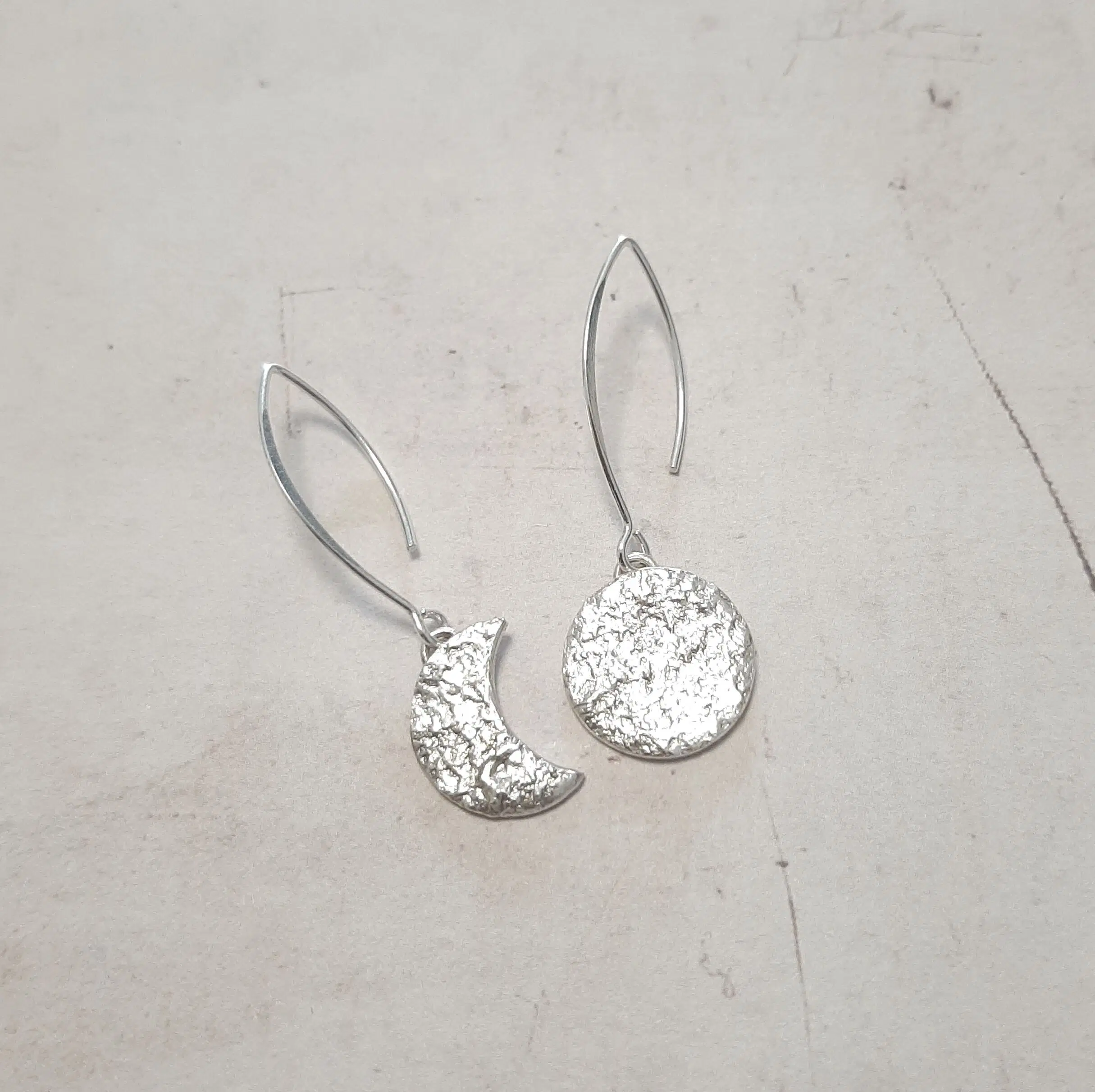 925 Silver Asymmetrical Crescent Moon Earrings