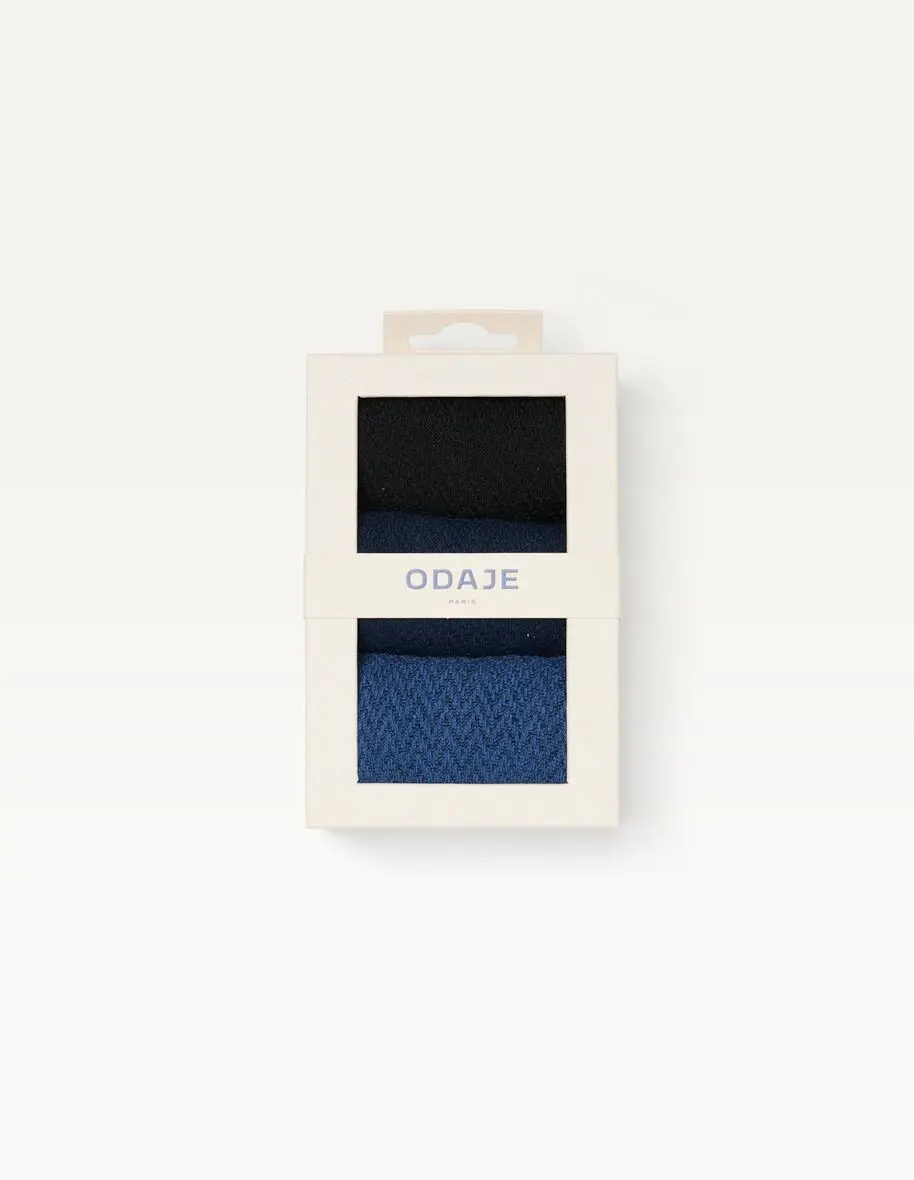 Geprägtes Fischgrätenmuster – Marineblau, Schwarz und Blau