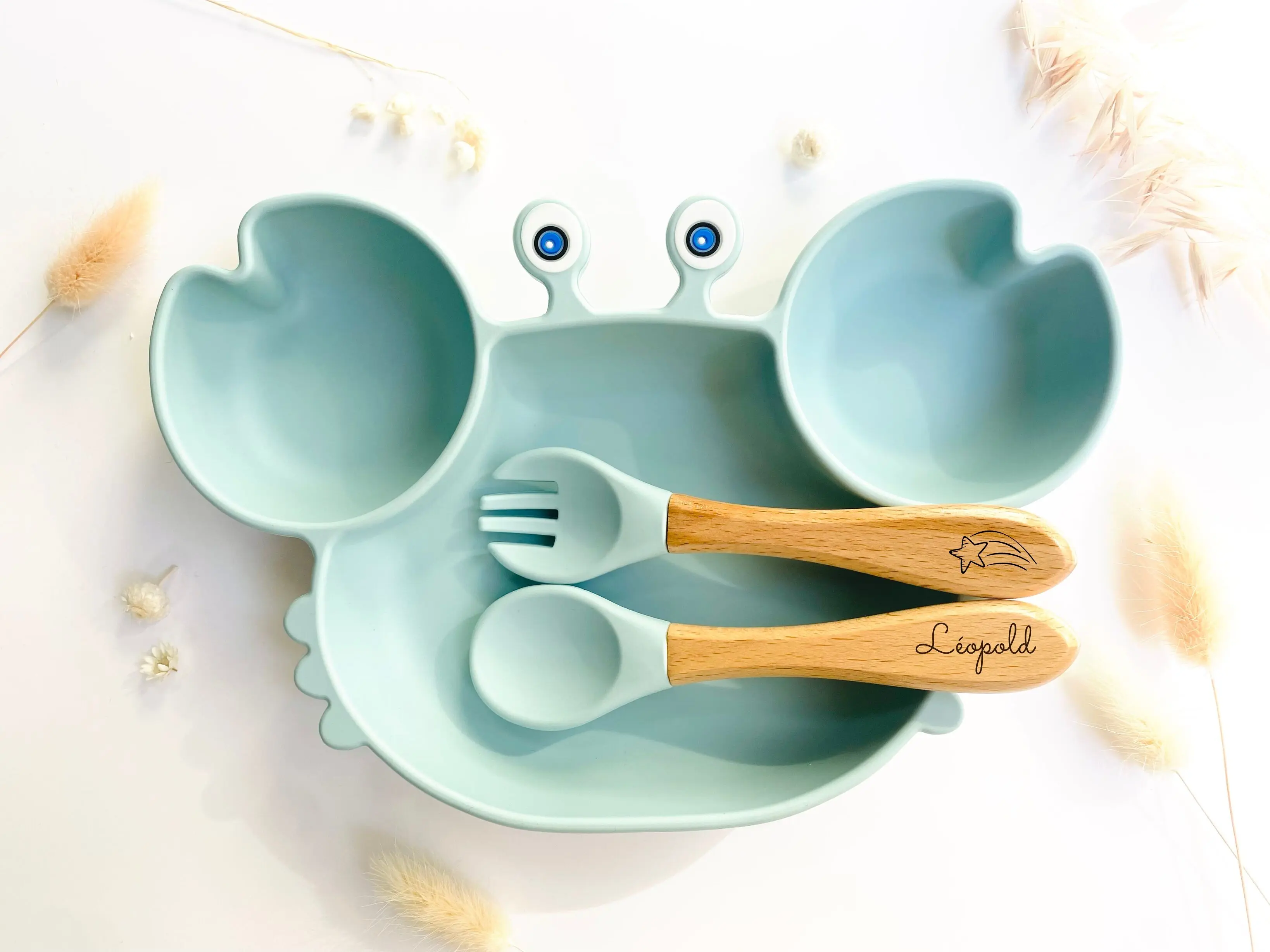 Set pasto a forma di granchio + posate per bambini