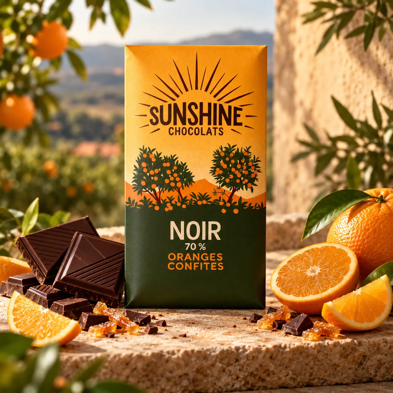 100g chocolate bar - Dark 70% with organic candied oranges