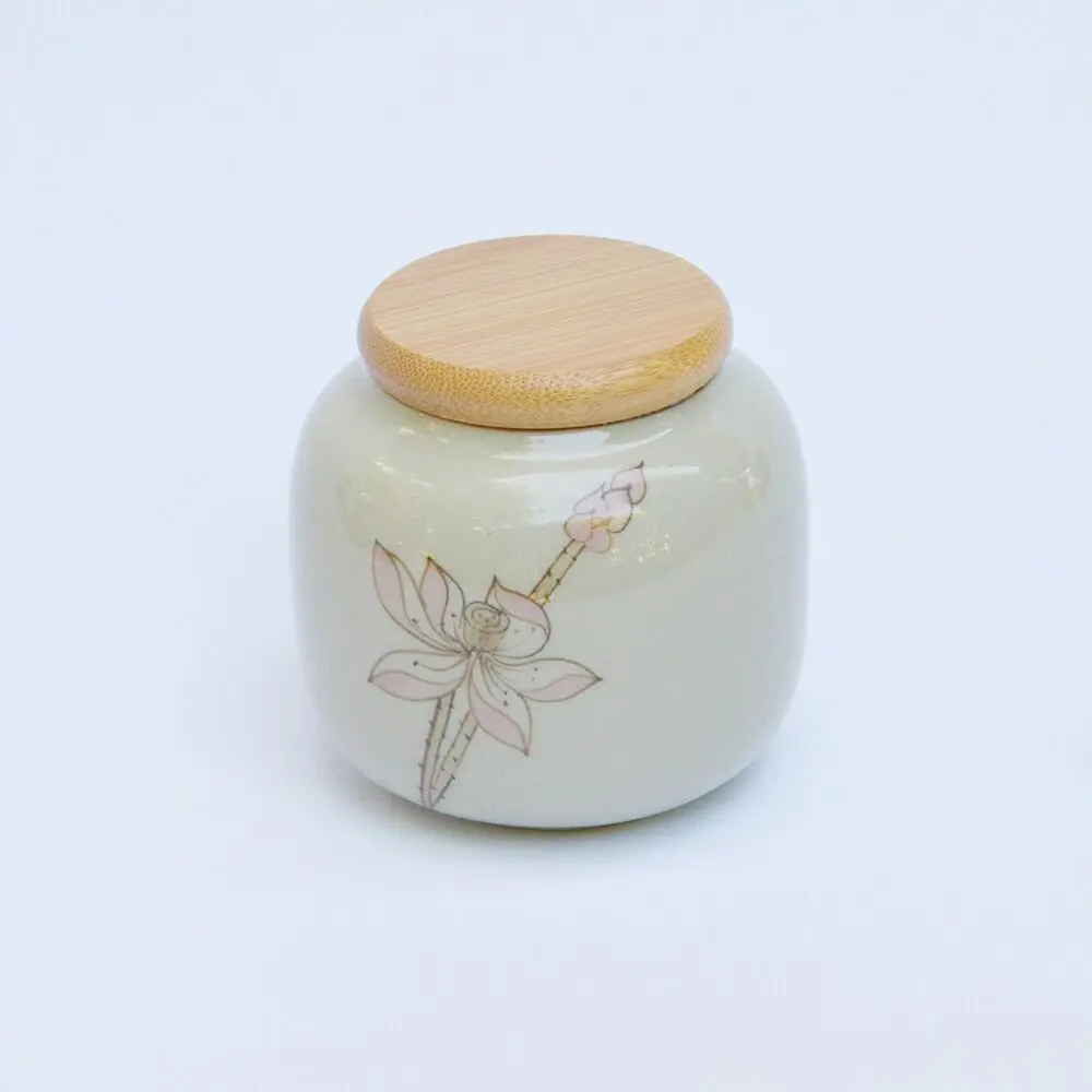 Récipient économiseur d'arôme en porcelaine décorée de lotus 250g