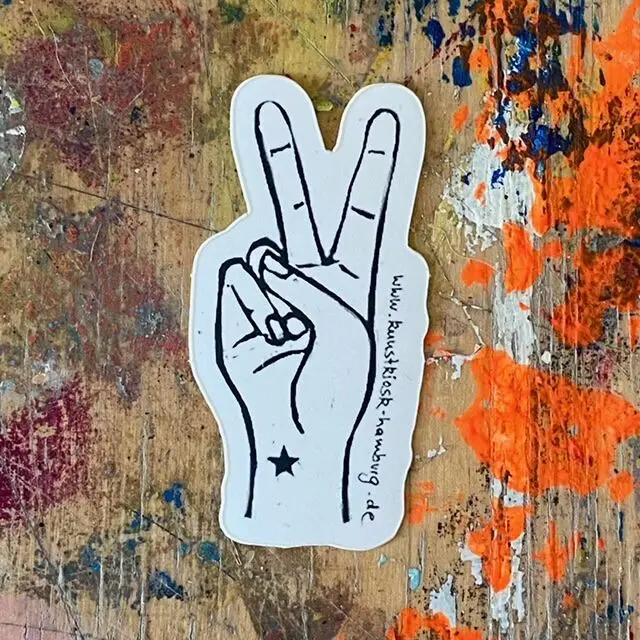 "peace" contour cut sticker, outdoor vinyl / matte sticker dimensions: 3 x 5.8 cm