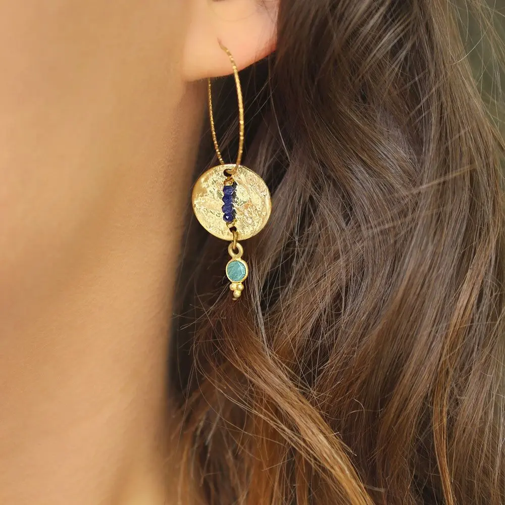 Hammered natural stone dangle earrings
