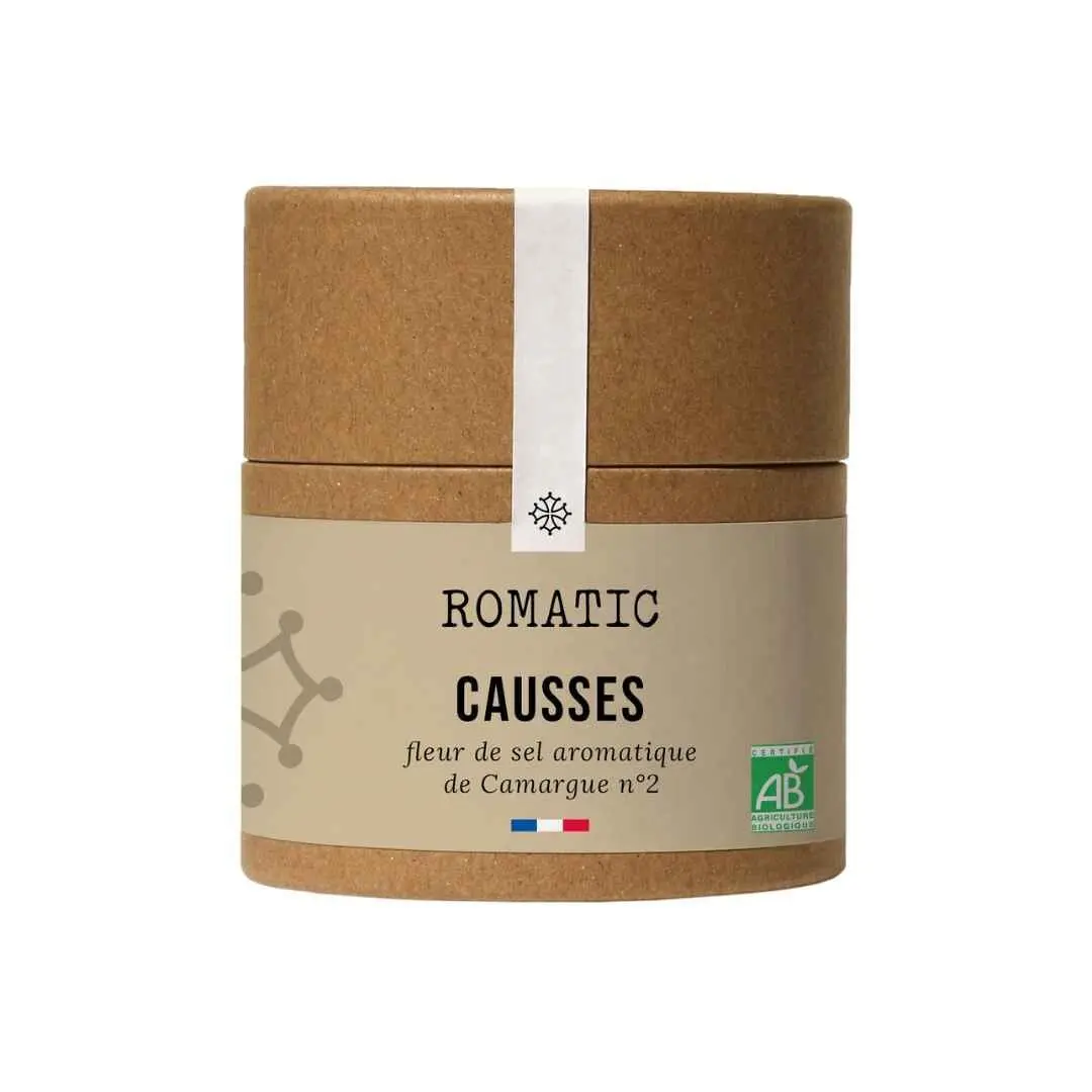 CAUSSES – Organic aromatic salt 115 g – Camargue fleur de sel – thyme – rosemary – savory – mustard seed