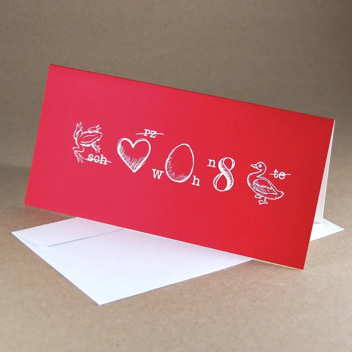 Lot de 10 cartes de Noël rouges avec enveloppe : Rébus (puzzle illustré)