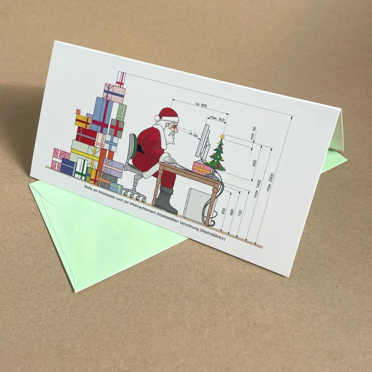 Lieu de travail du Père Noël - Carte de Noël avec enveloppe colorée