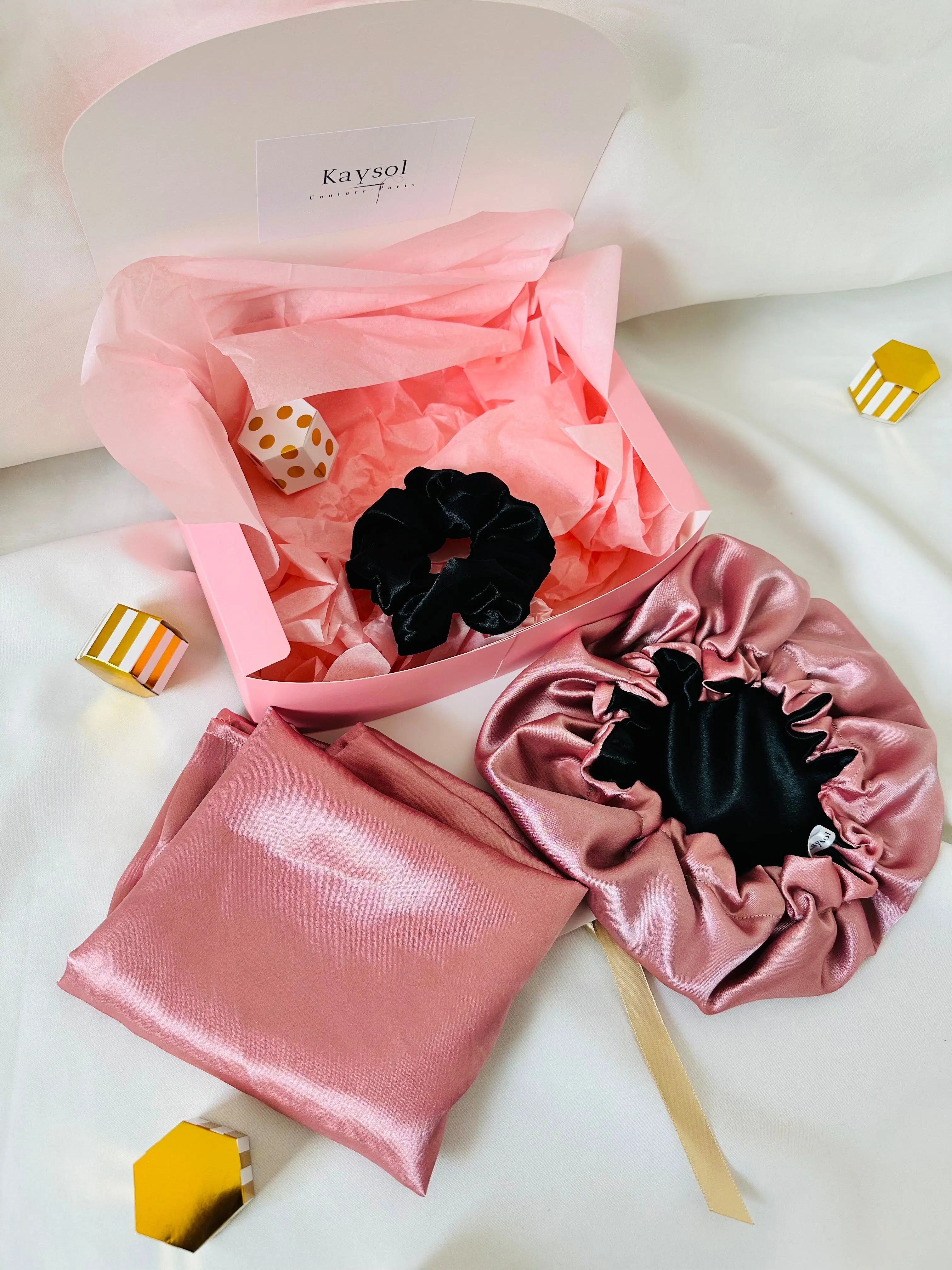 Gift Box - Satin Pillowcase - Scrunchie and Hat