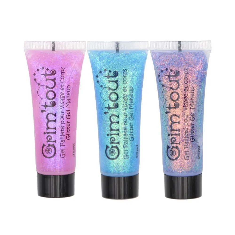 Assortment of Glitter Gels for Party Makeup in 25 ml tube - Pink, Mauve, Turquoise