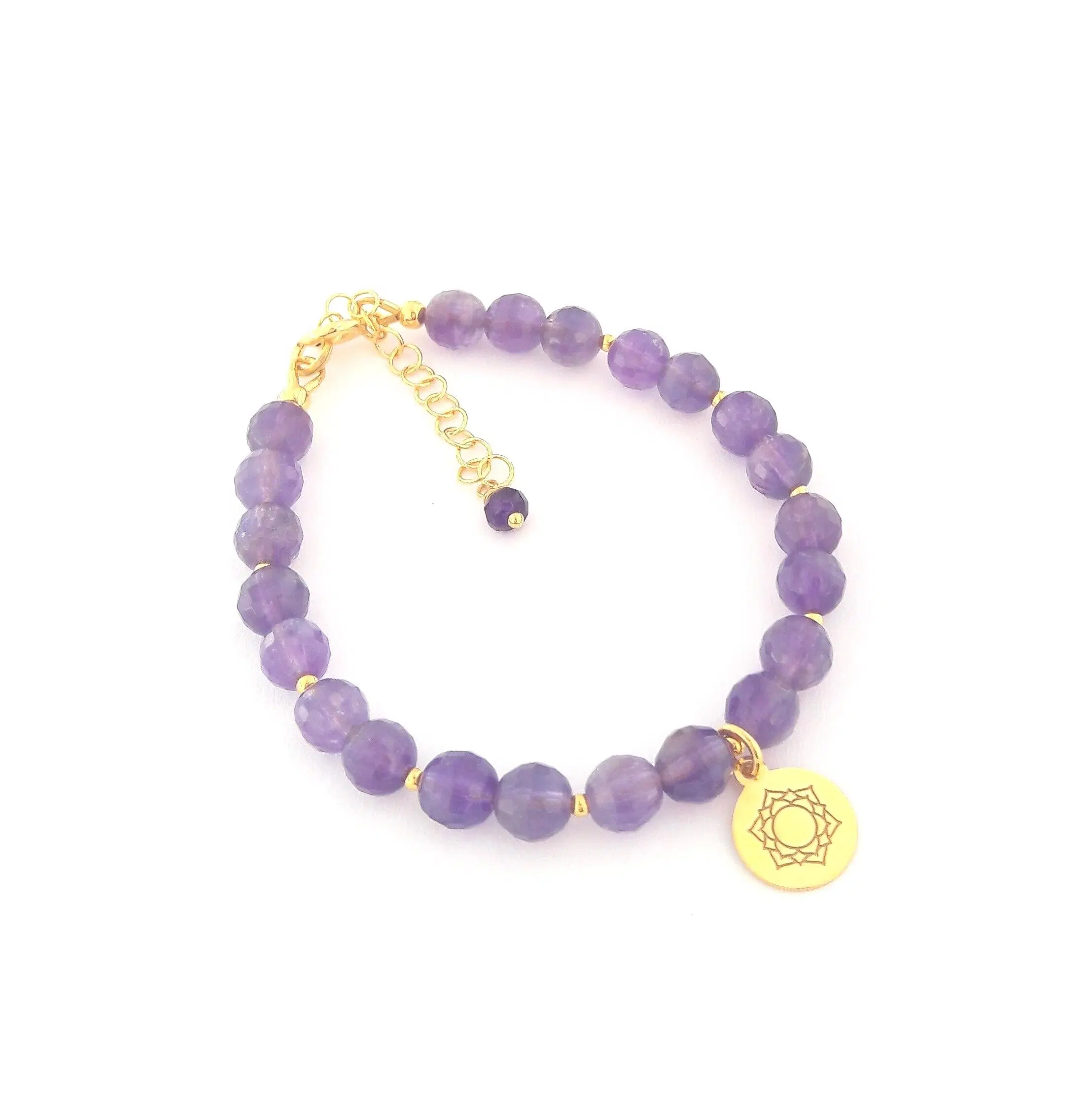 Amethyst Sahasrara Chakra Bracelet in 925 Silver Gold