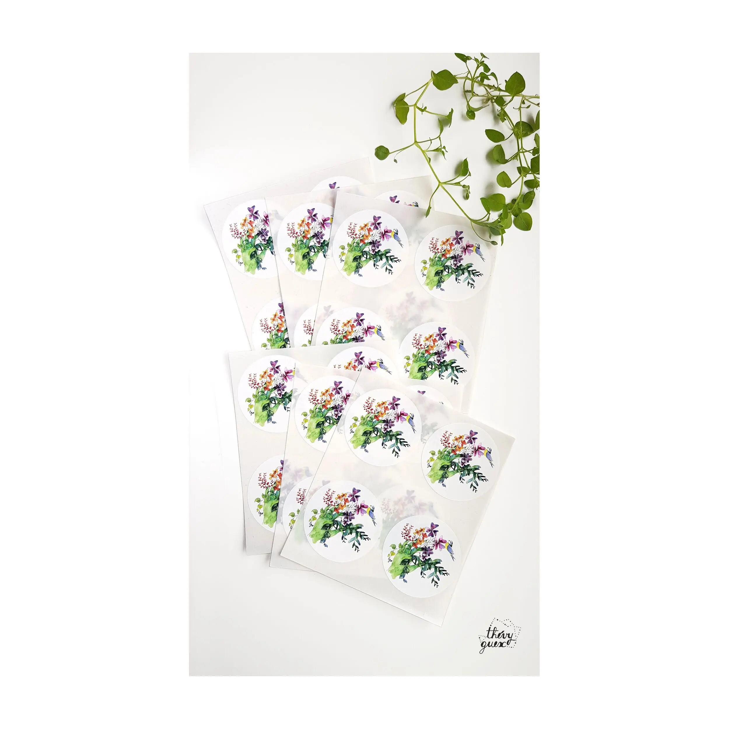 SET OF 12 GREEN HAND BOTANICAL STICKER LABELS
