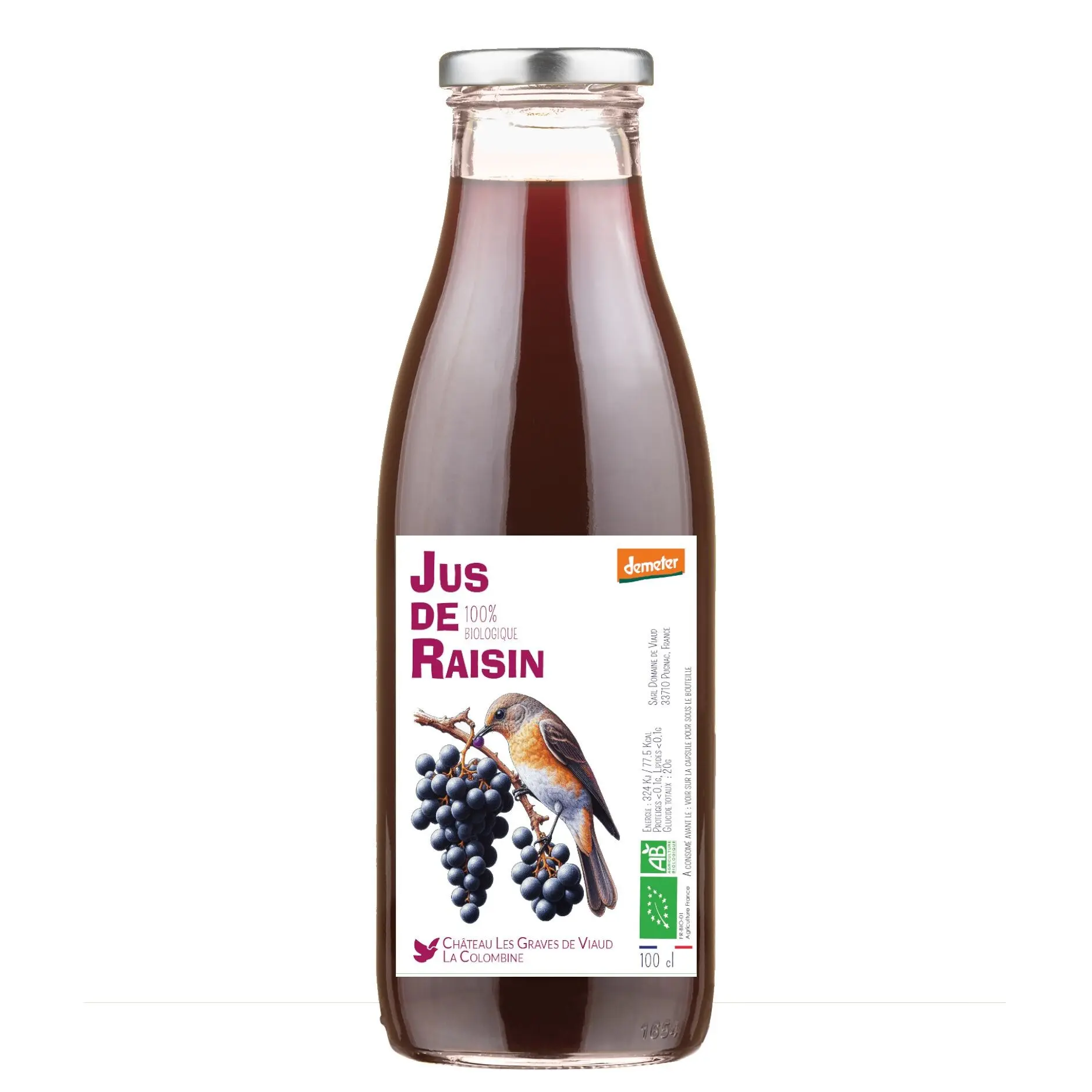 Pure Merlot Grape Juice 100% Organic and Demeter, 100 Cl