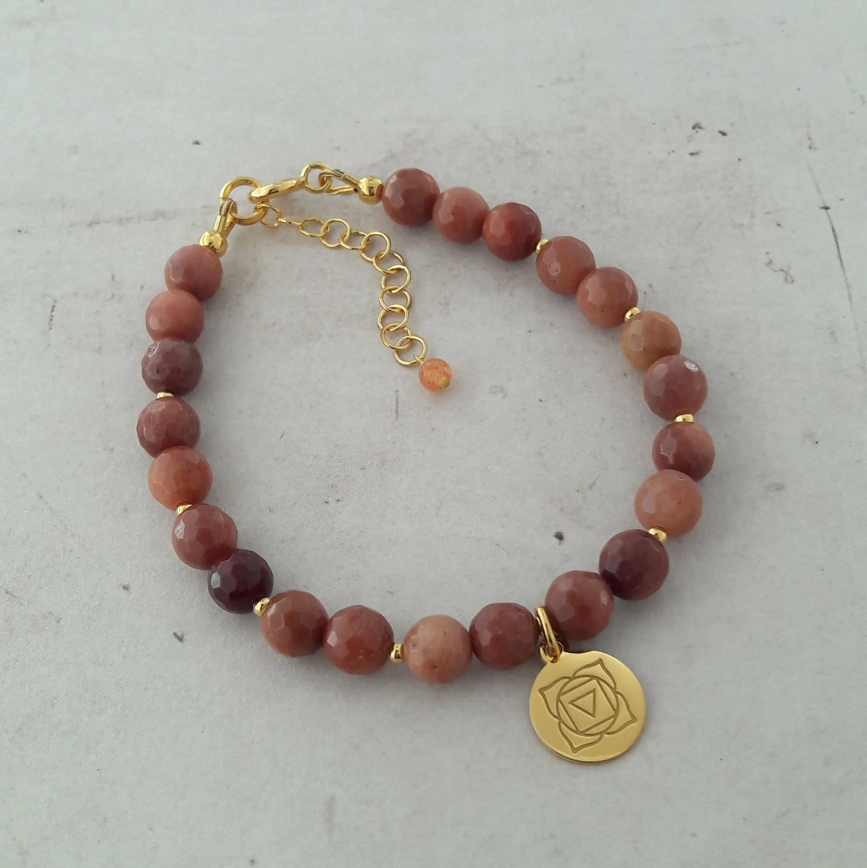Muladhara Chakra Red Jasper Bracelet in 925 Silver Gold