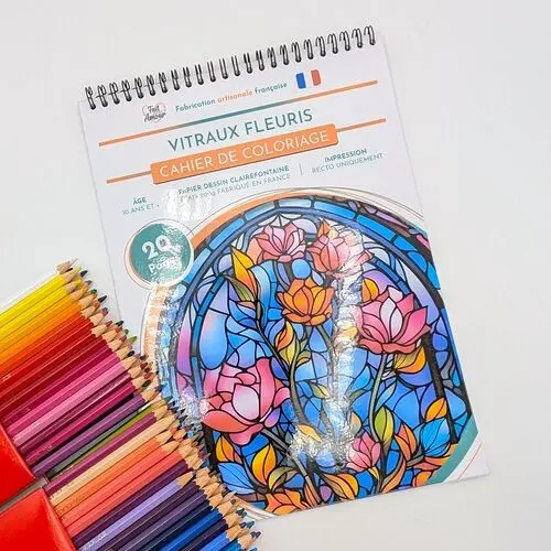 Adult Coloring Book, Floral Stained Glass