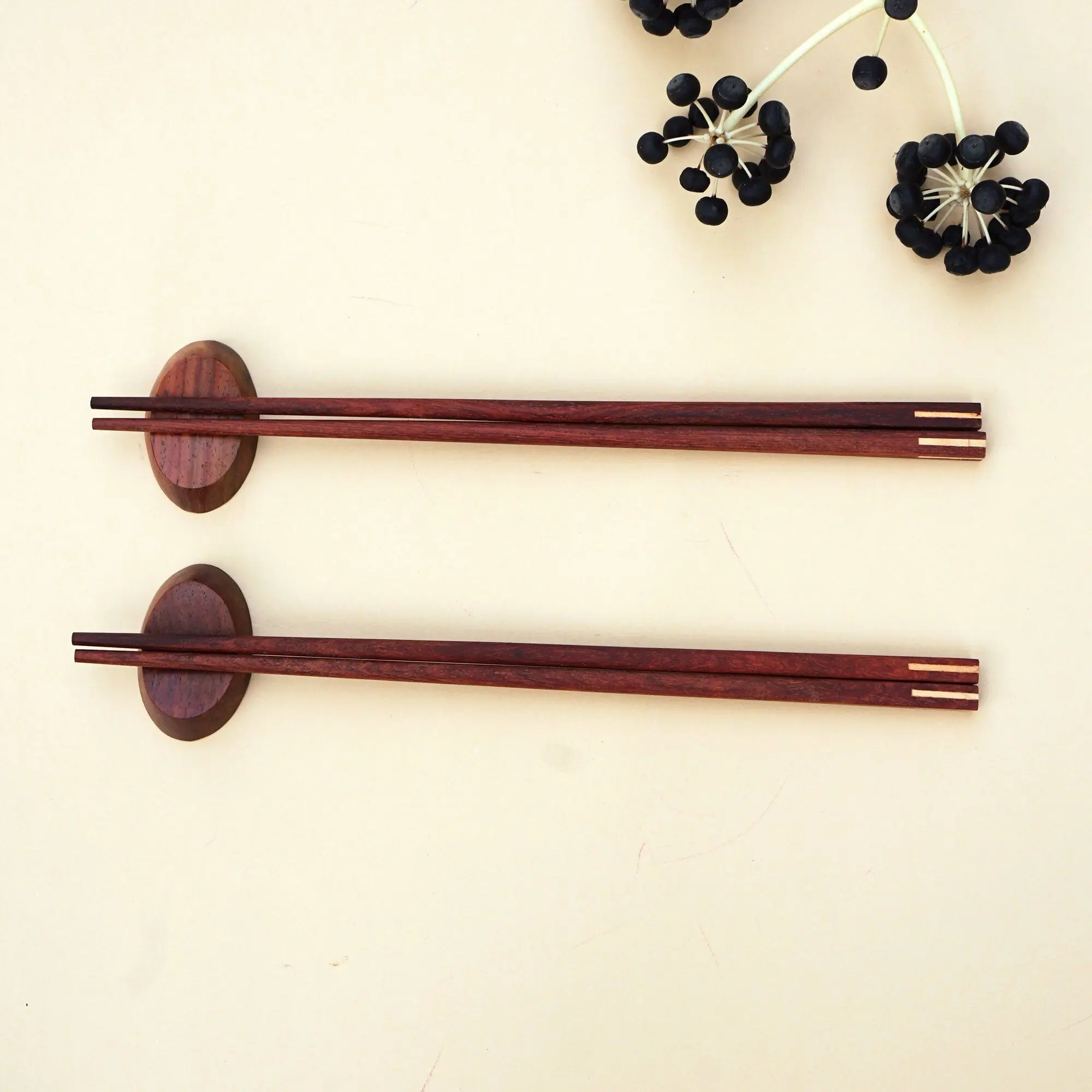 A Set of 2 Pairs of Handmade Wooden Chopsticks with 2 Rests