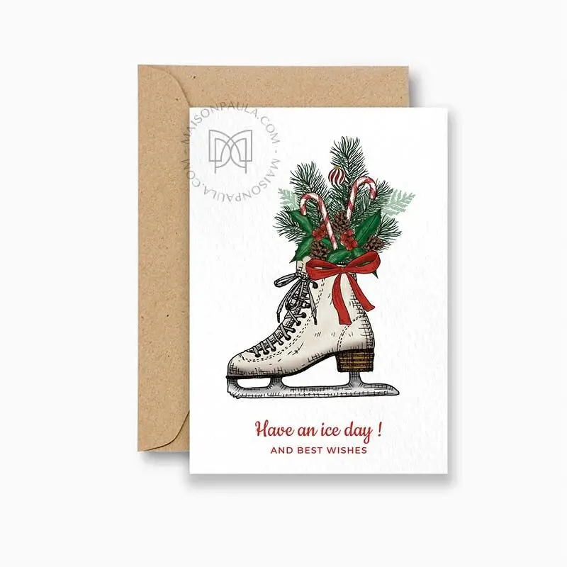 Christmas and Winter Card – Ice Skate Illustration "Have an Ice Day"